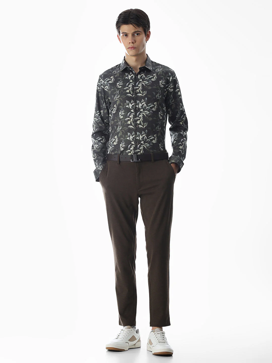 Printed Dark Green Slim Fit Shirt - Image 6