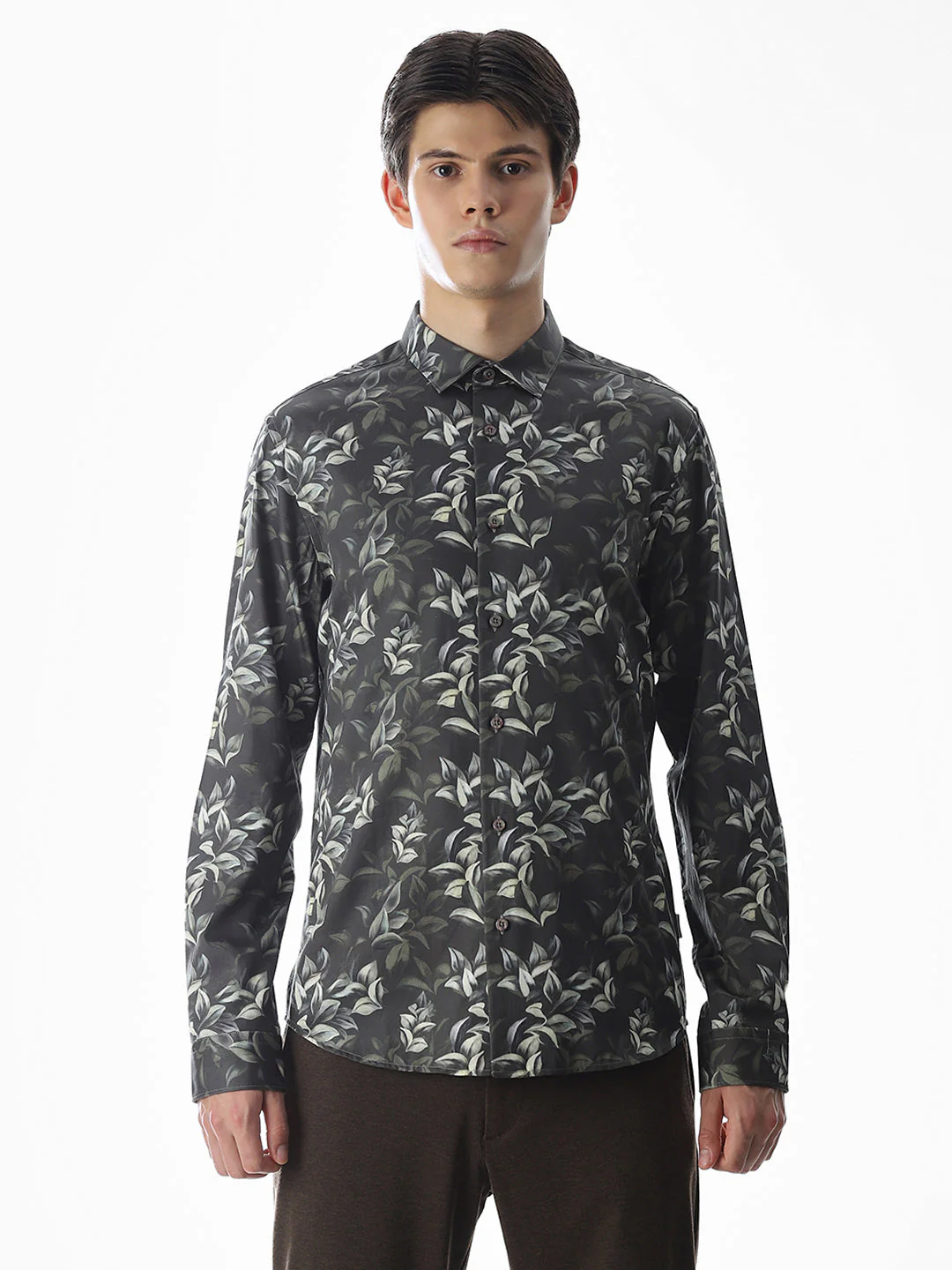 Printed Dark Green Slim Fit Shirt - Image 8