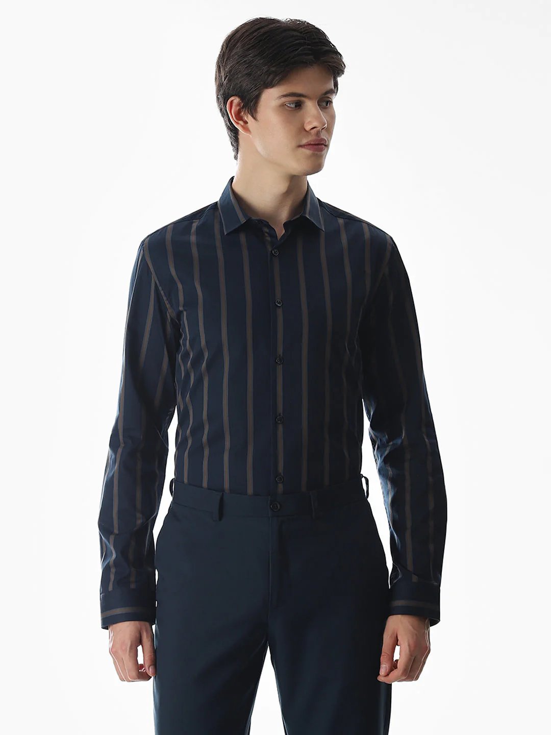 Slim Fit Striped Shirt - Dark Blue - Image 2