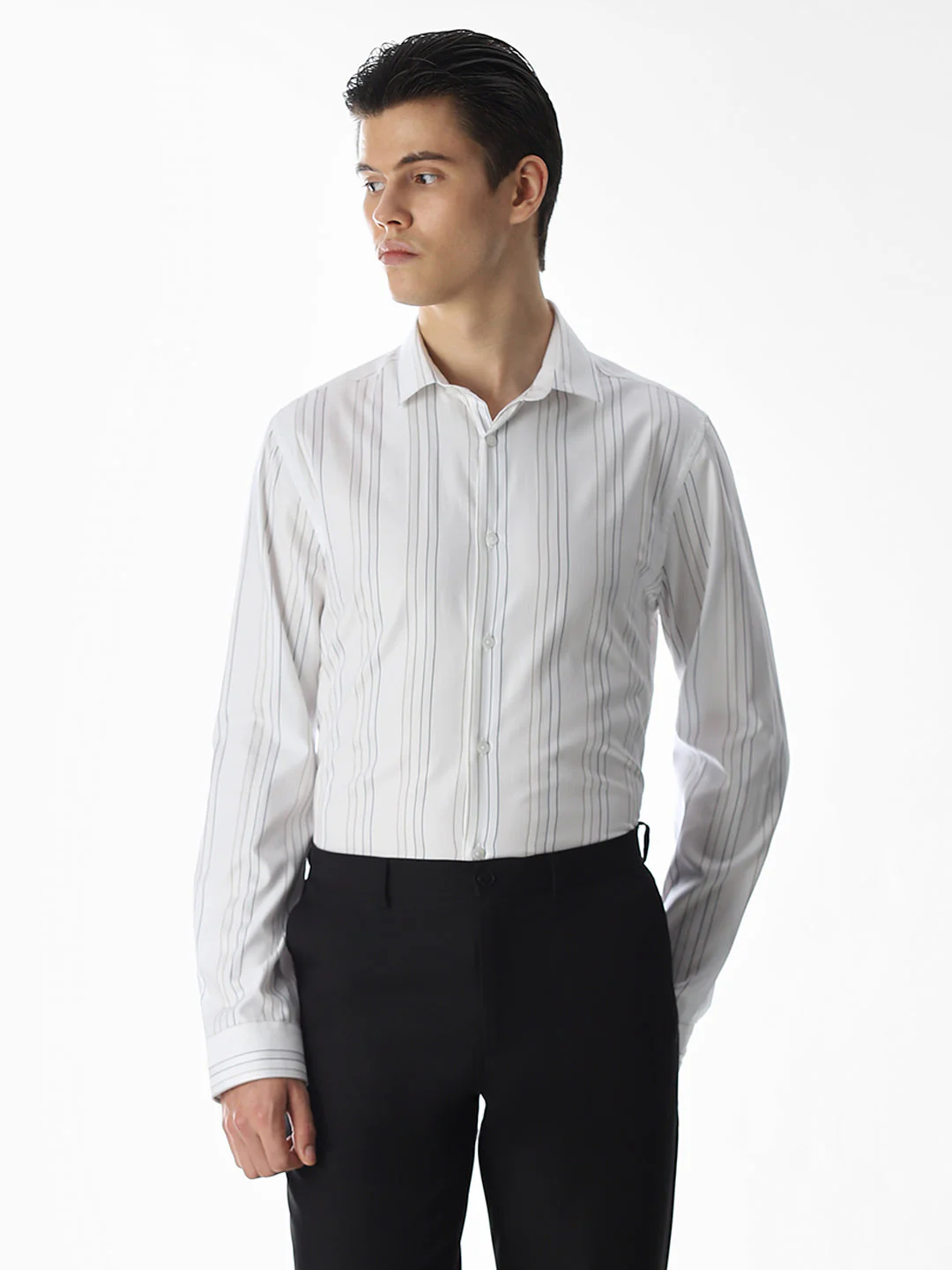 Slim Fit Striped Shirt - White - Image 2