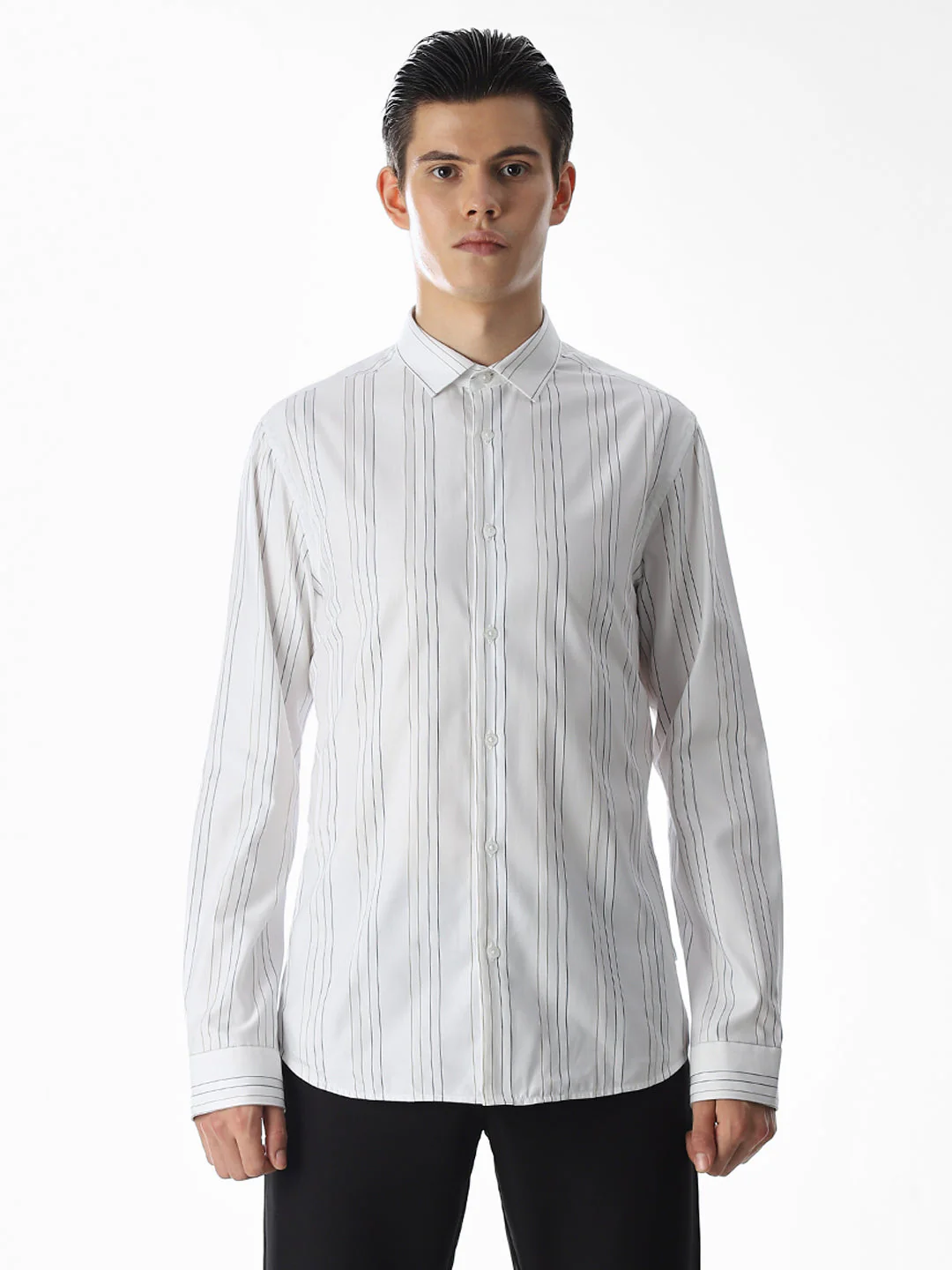 Slim Fit Striped Shirt - White - Image 8