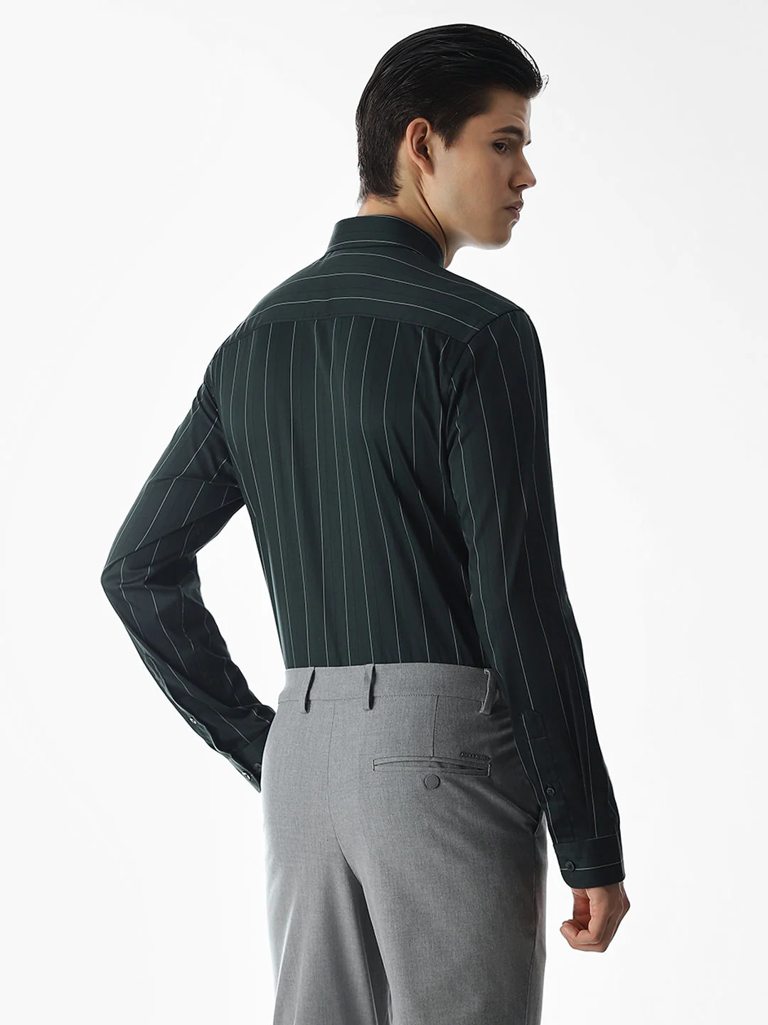 Dark Green Striped Cotton Shirt - Image 4