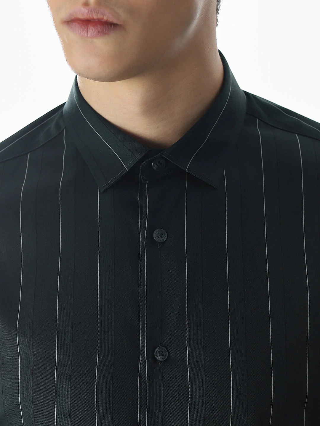 Dark Green Striped Cotton Shirt - Image 5