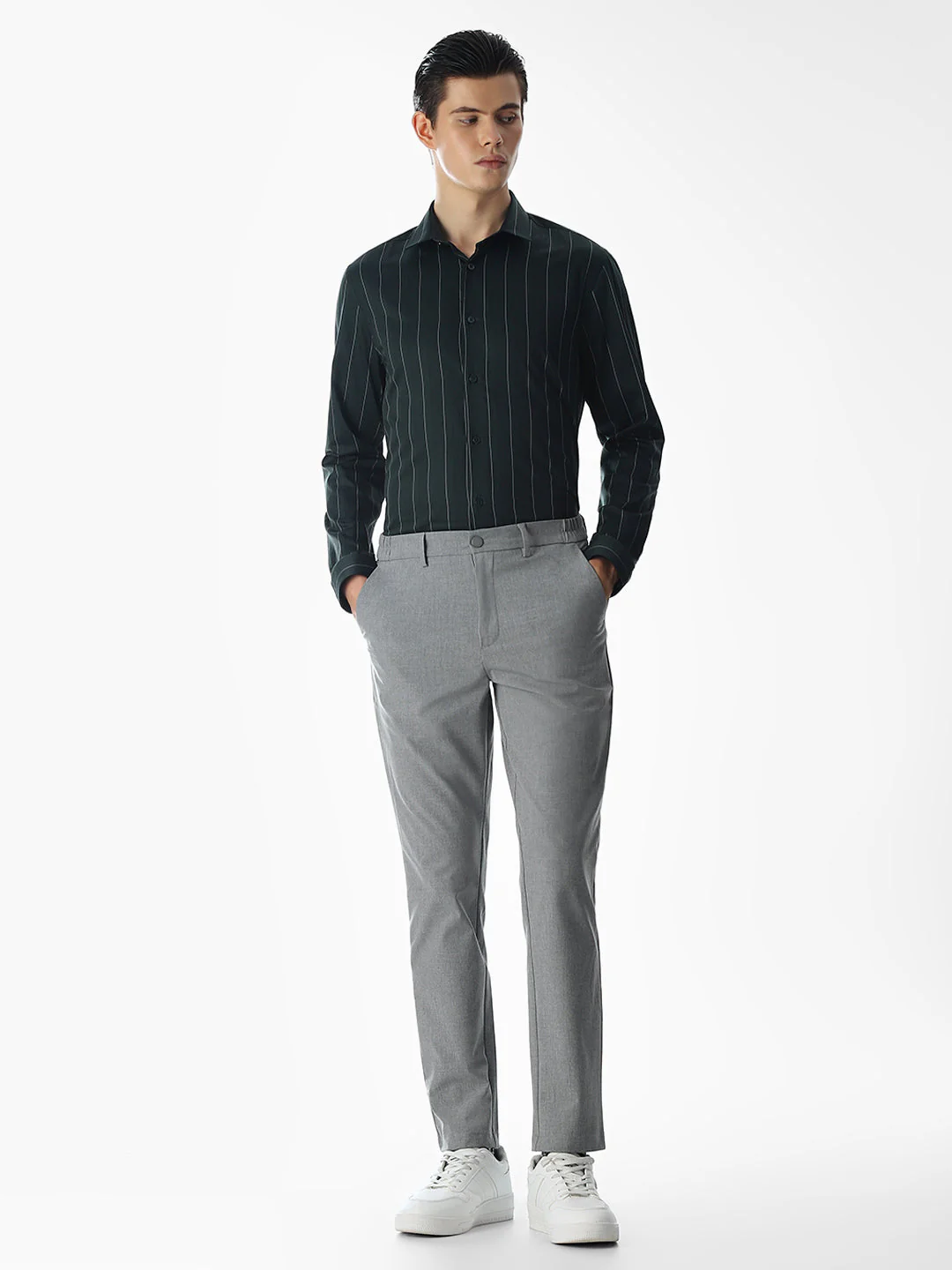 Dark Green Striped Cotton Shirt - Image 6