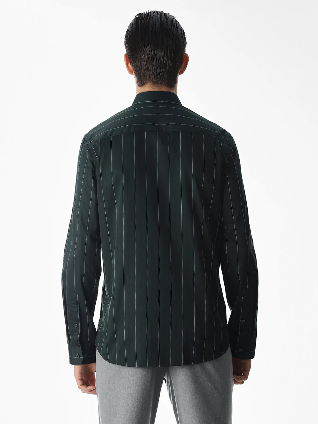 Dark Green Striped Cotton Shirt - Image 9