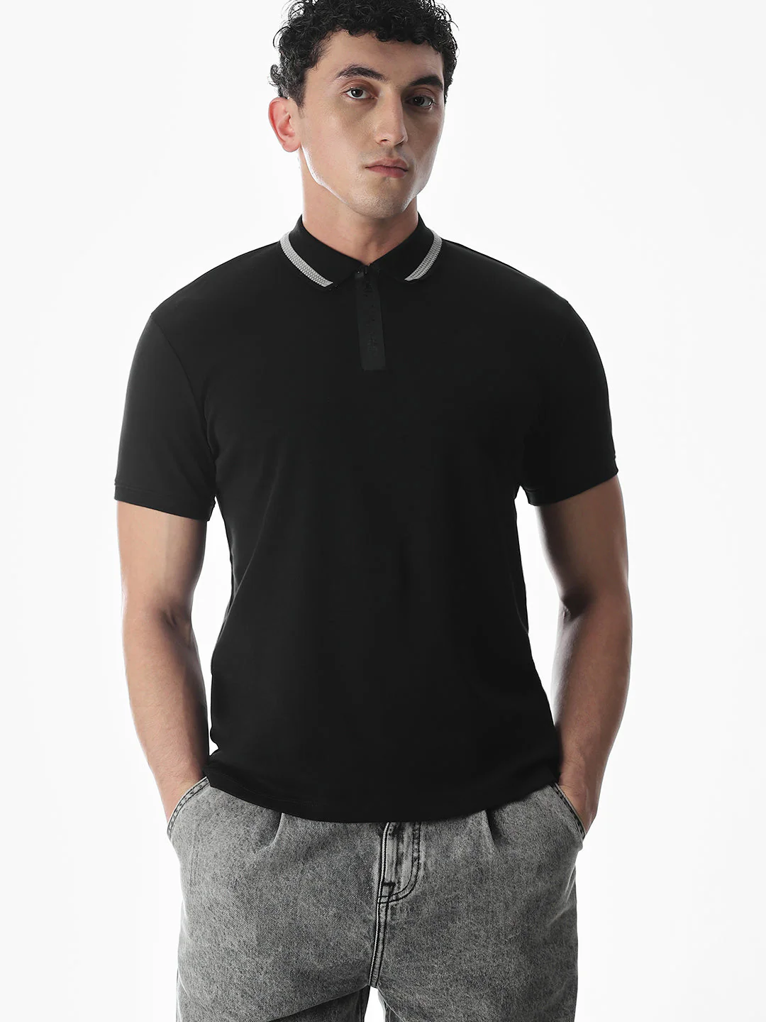 Zip Detail Cotton Polo