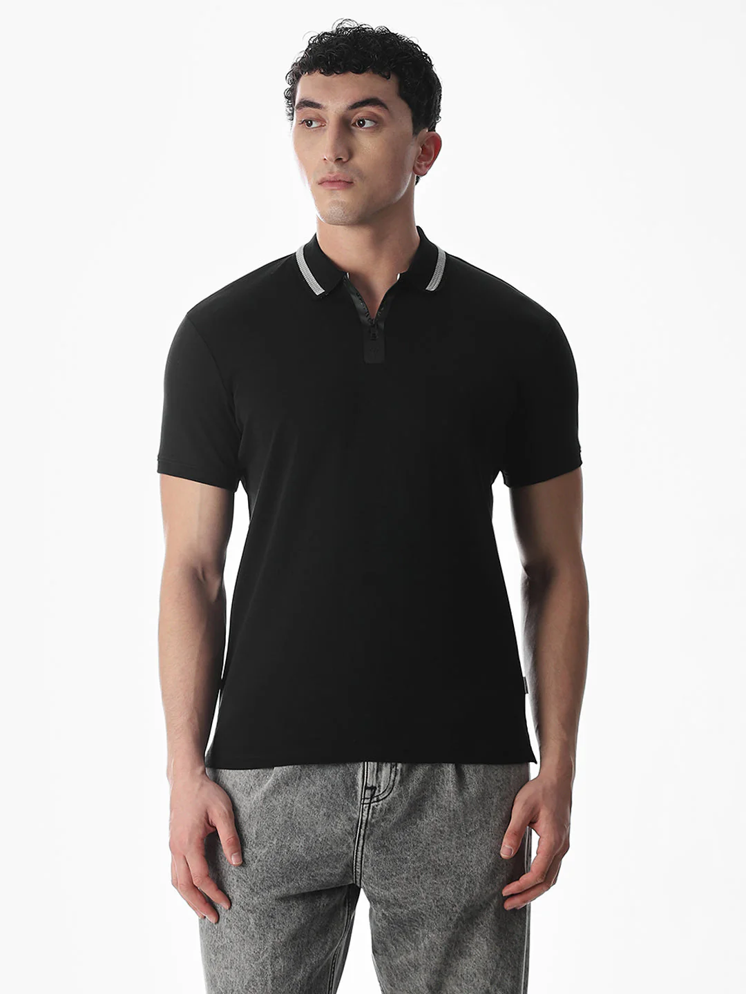 Zip Detail Cotton Polo - Image 2