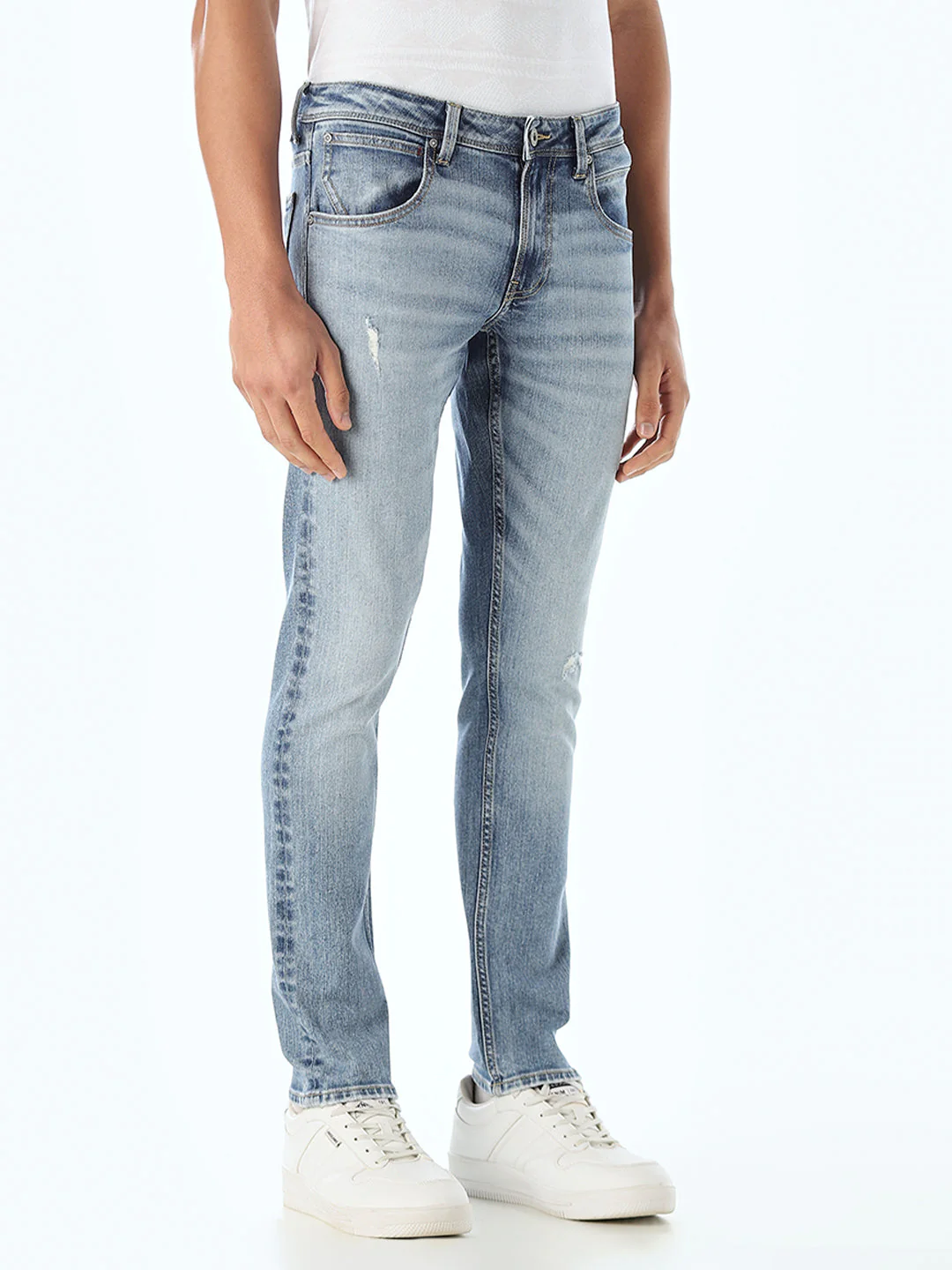 Mildly Distressed 5 Pocket Slim Fit Jeans - Image 2