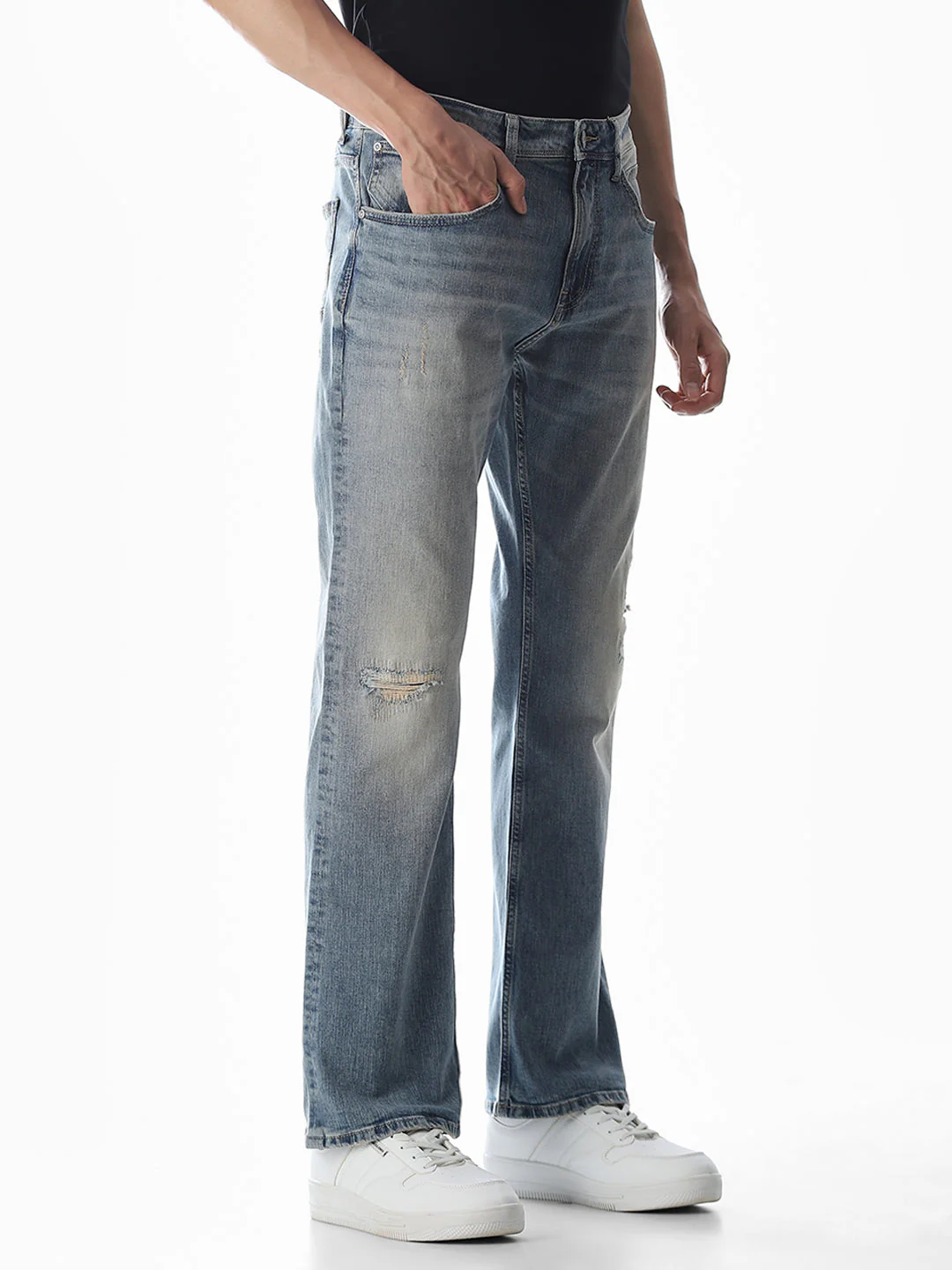 Mildly Distressed Cliff Bootcut Jeans - Image 2