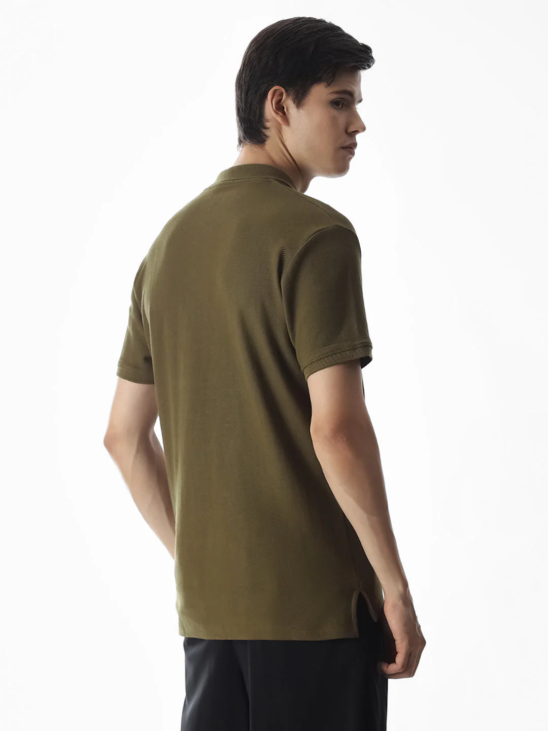 Zipper Detail Cotton Polo - Olive - Image 4