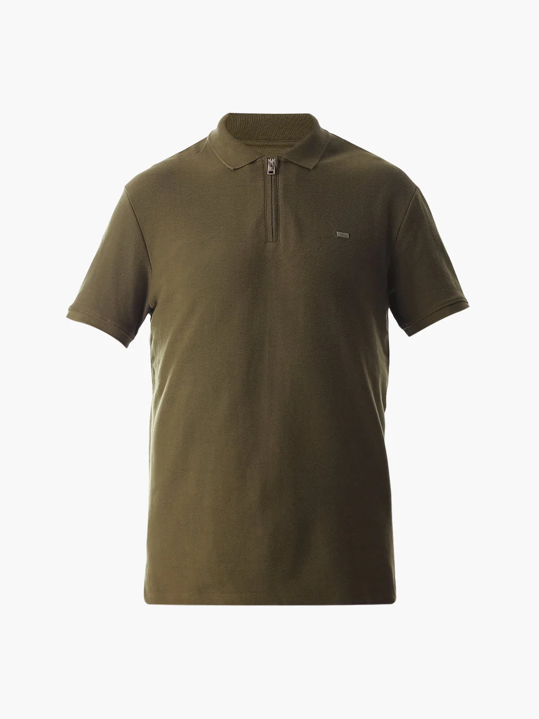 Zipper Detail Cotton Polo - Olive - Image 7