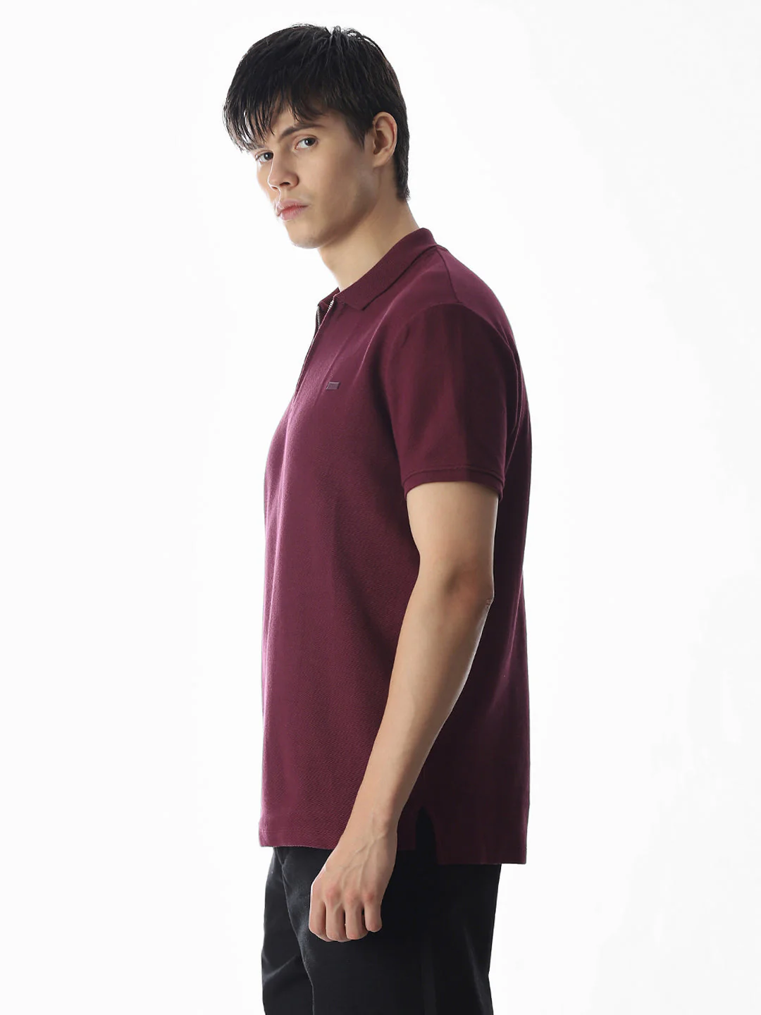 Zipper Detail Cotton Polo - Purple - Image 3