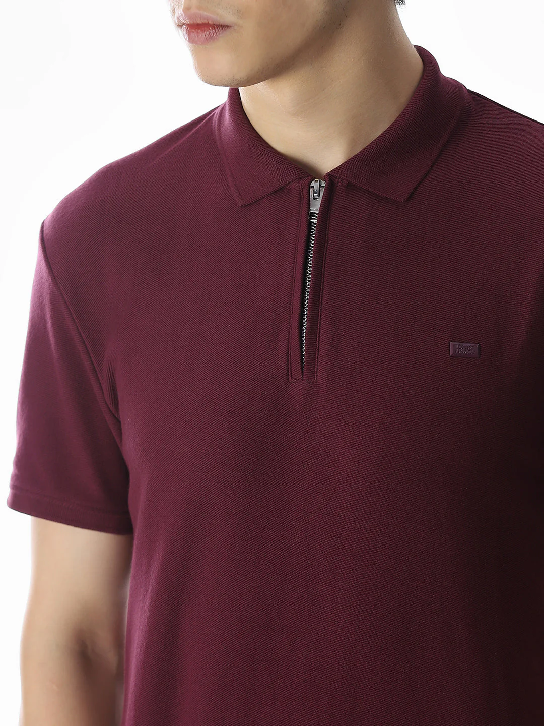 Zipper Detail Cotton Polo - Purple - Image 5