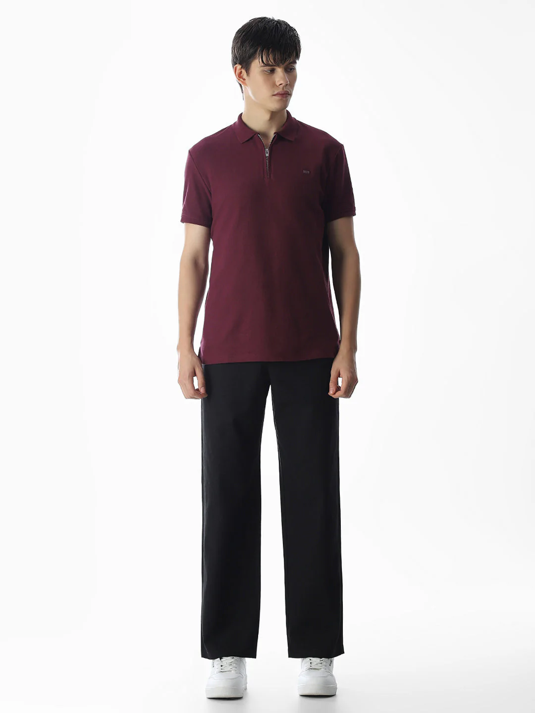Zipper Detail Cotton Polo - Purple - Image 6