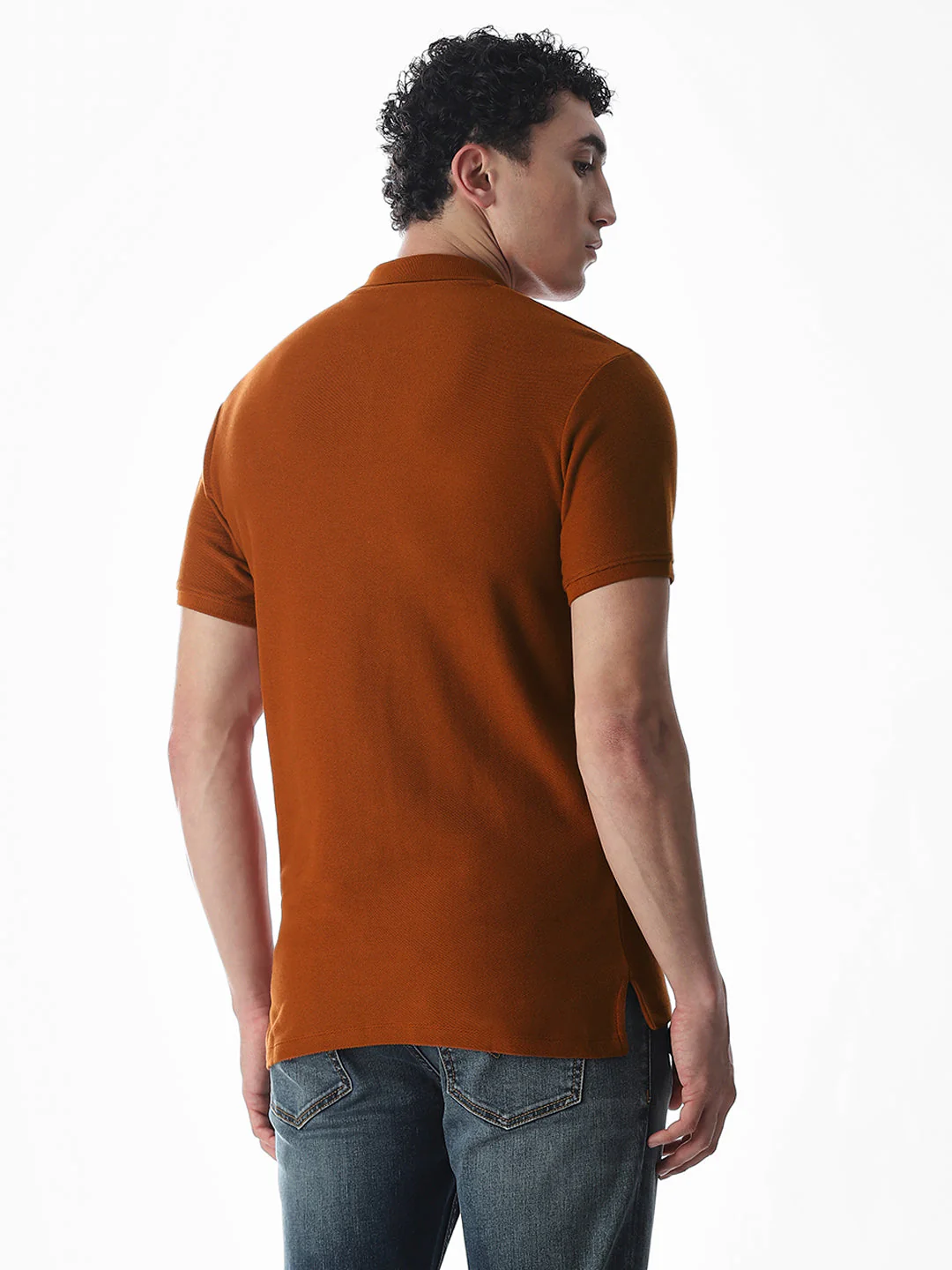 Zipper Detail Cotton Polo - Ginger Brown - Image 4
