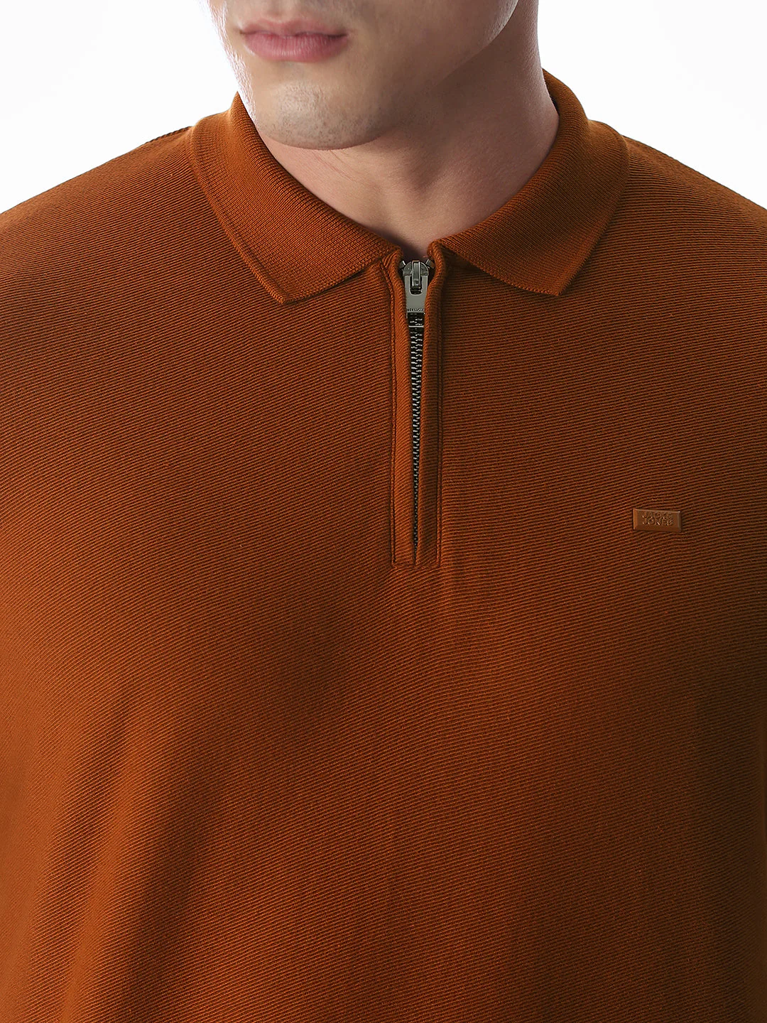 Zipper Detail Cotton Polo - Ginger Brown - Image 5