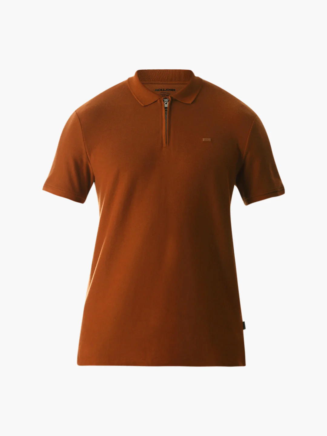 Zipper Detail Cotton Polo - Ginger Brown - Image 7
