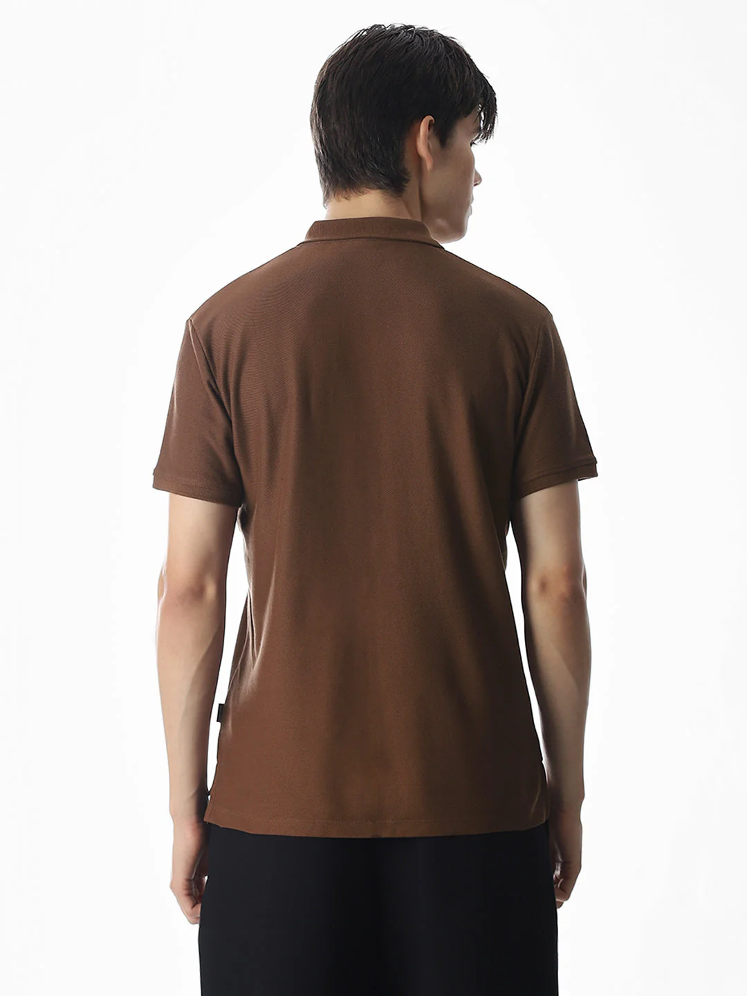 Zipper Detail Cotton Polo - Dark Brown - Image 4