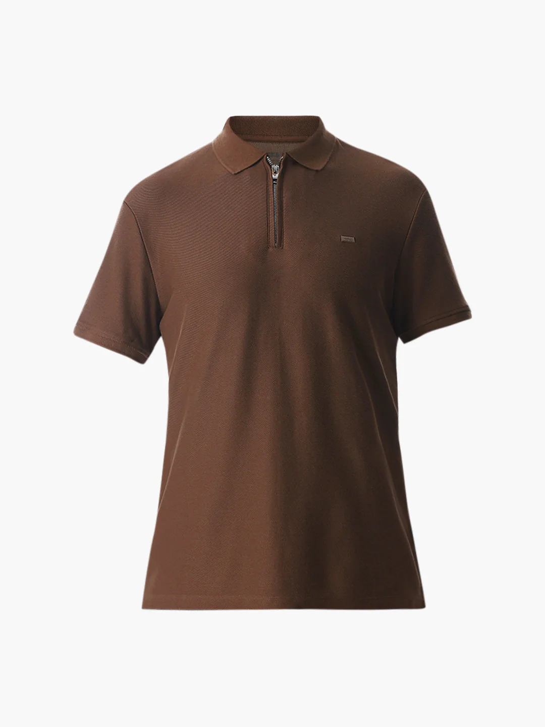 Zipper Detail Cotton Polo - Dark Brown - Image 7