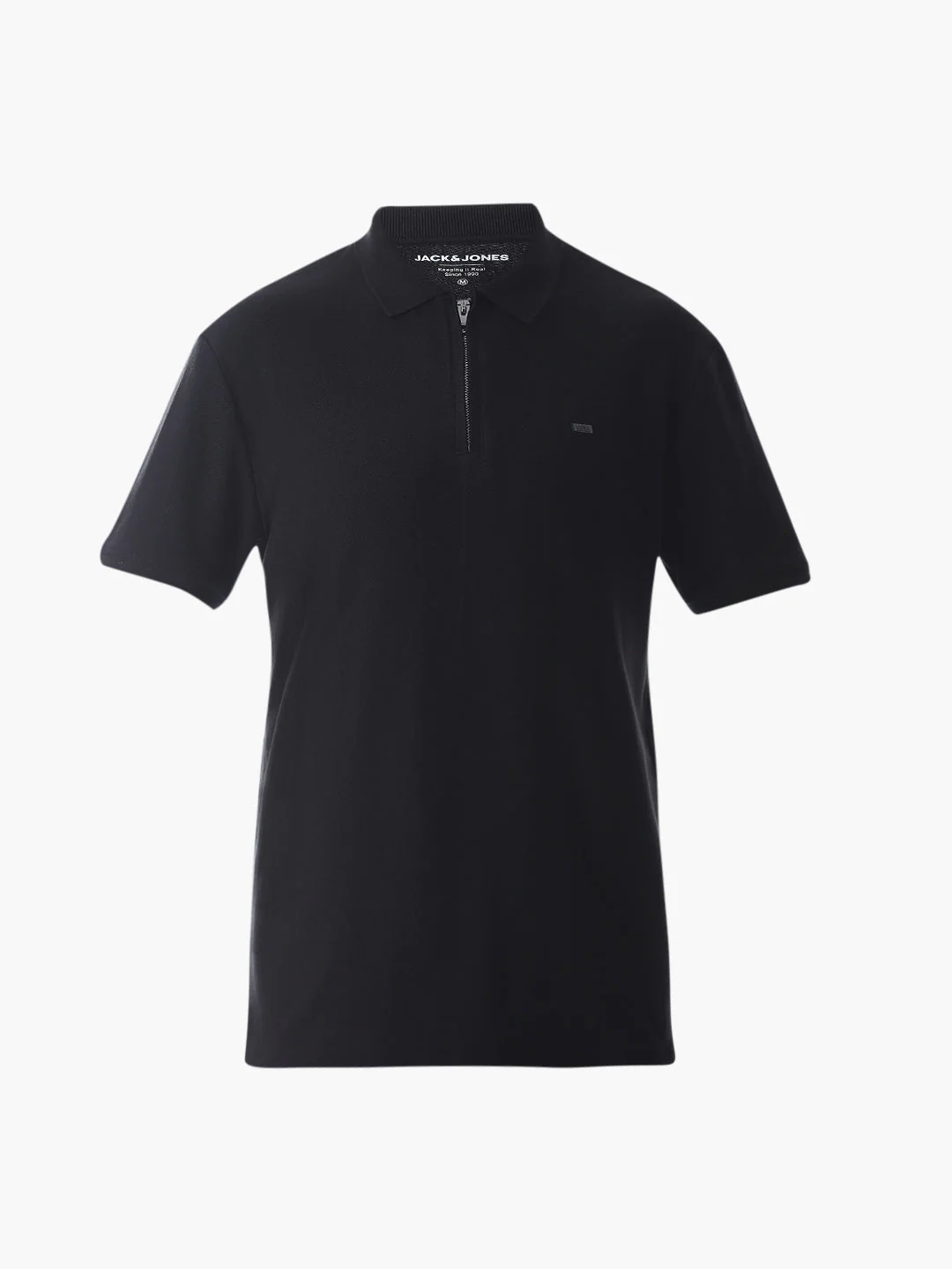 Zipper Detail Cotton Polo - Black - Image 7