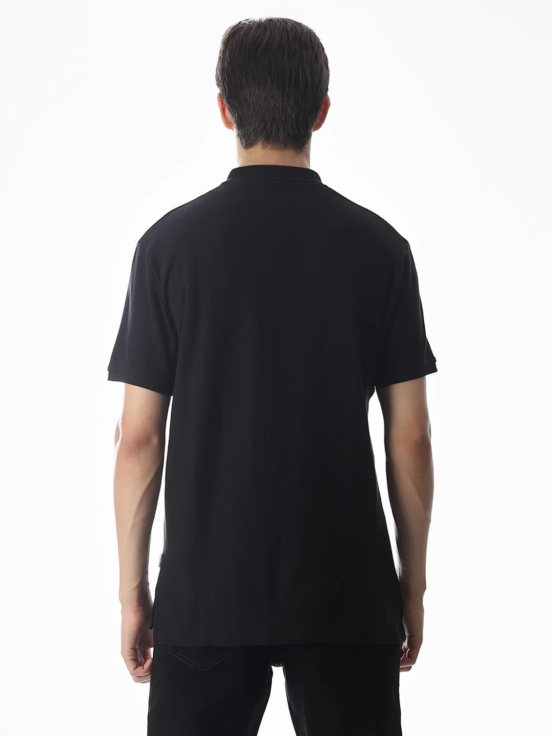 Zipper Detail Cotton Polo - Black - Image 9