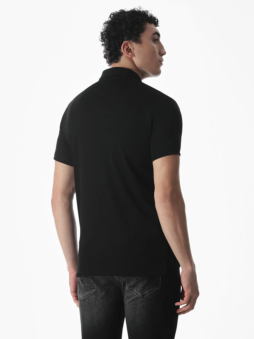 Zipper Detail Polo - Black - Image 4