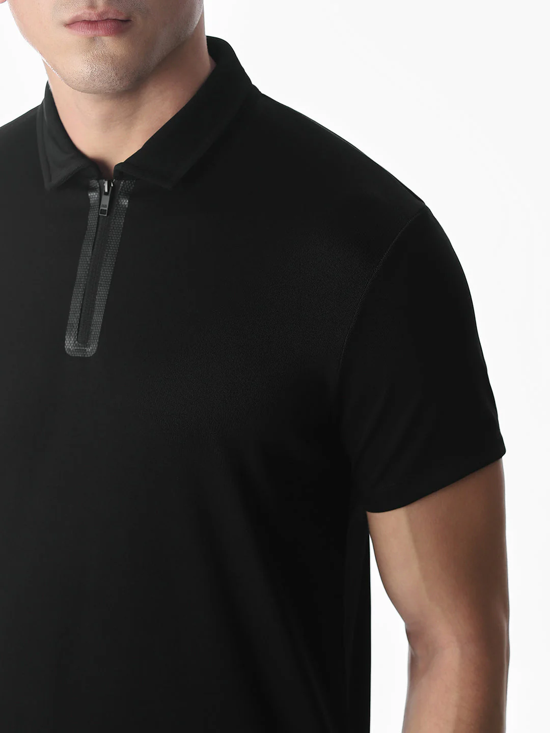 Zipper Detail Polo - Black - Image 5