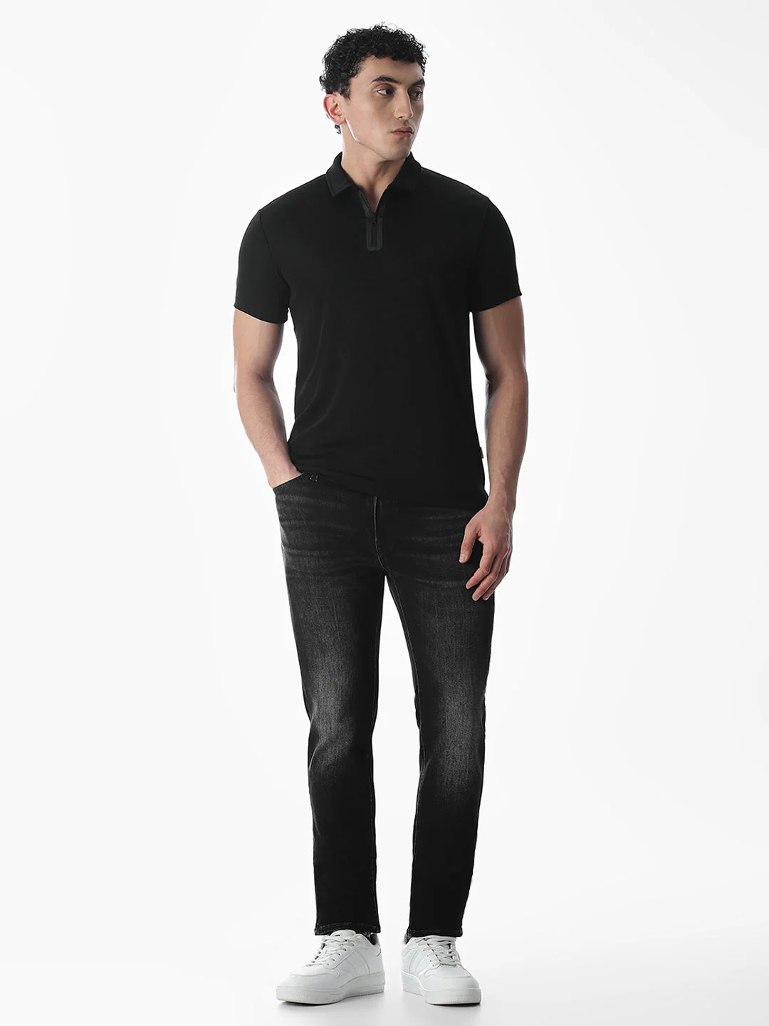 Zipper Detail Polo - Black - Image 6