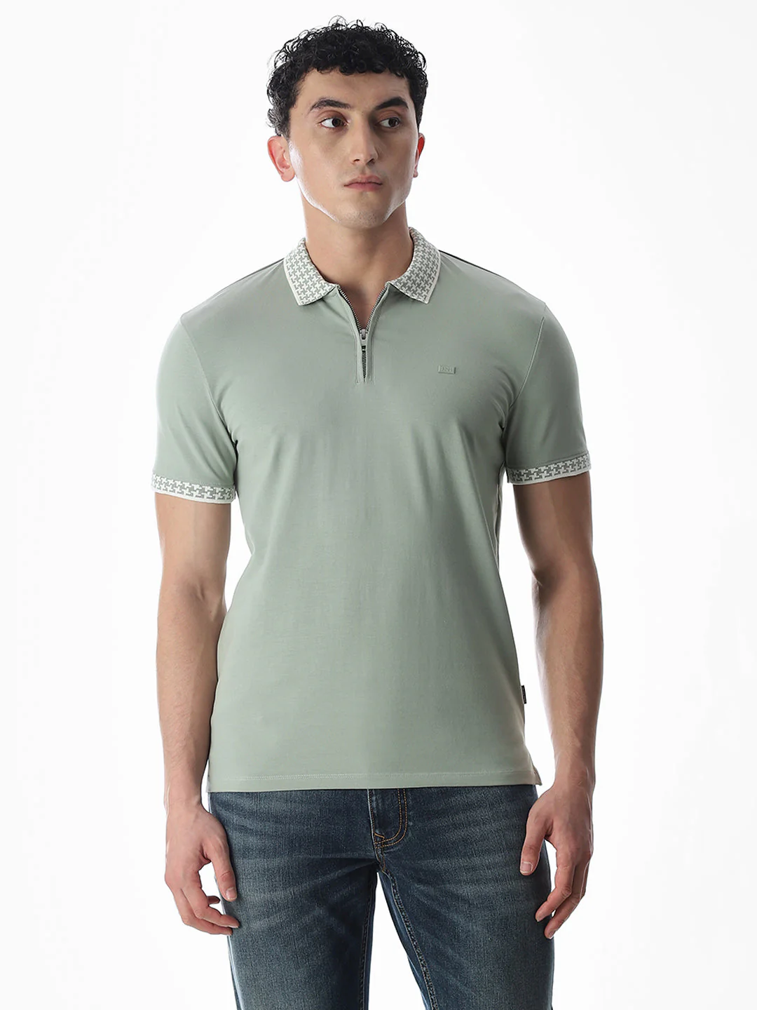 Zipper Detail Polo - Green - Image 2