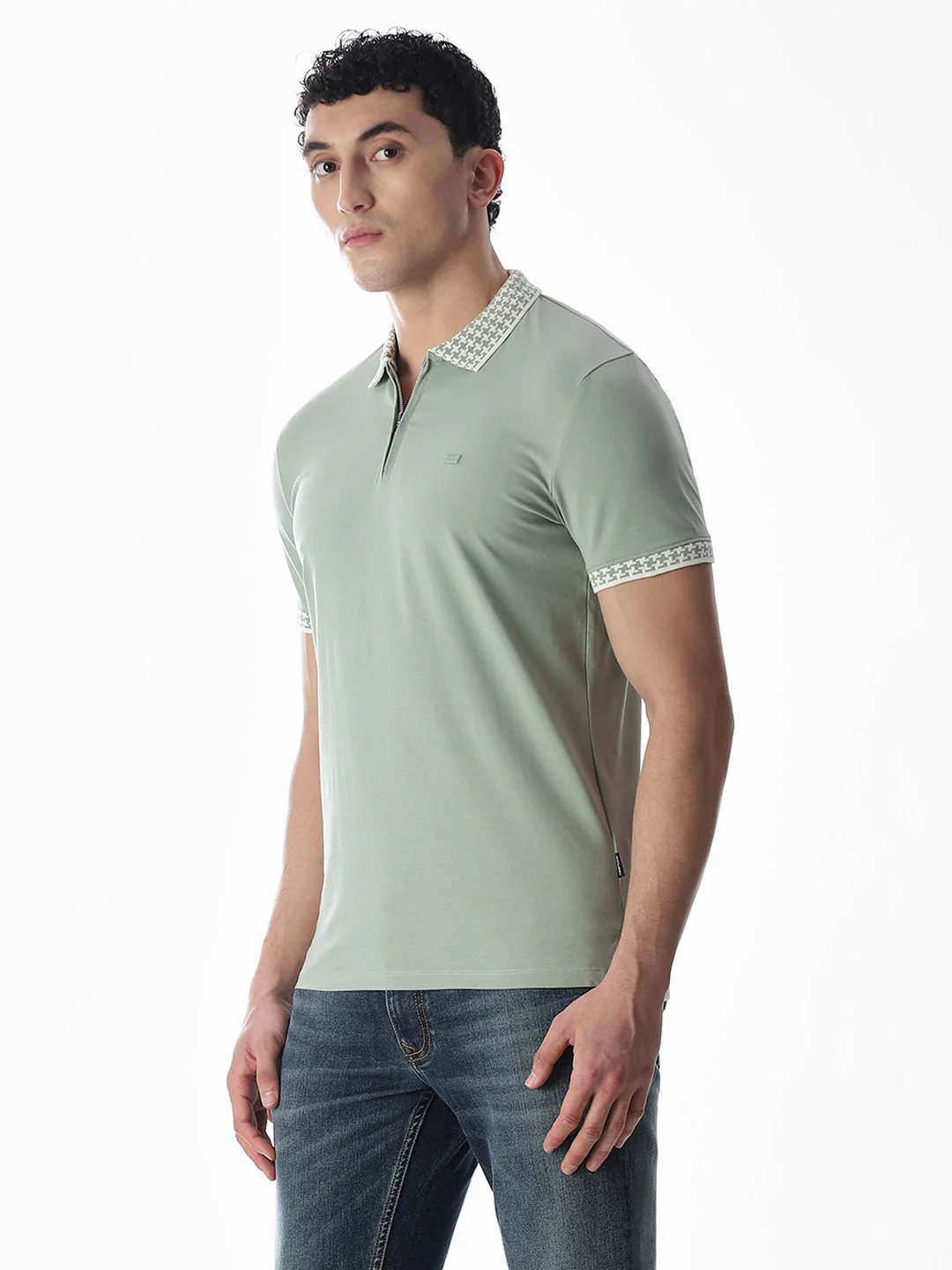 Zipper Detail Polo - Green - Image 3