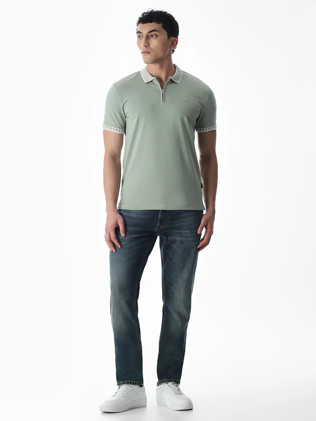 Zipper Detail Polo - Green - Image 6