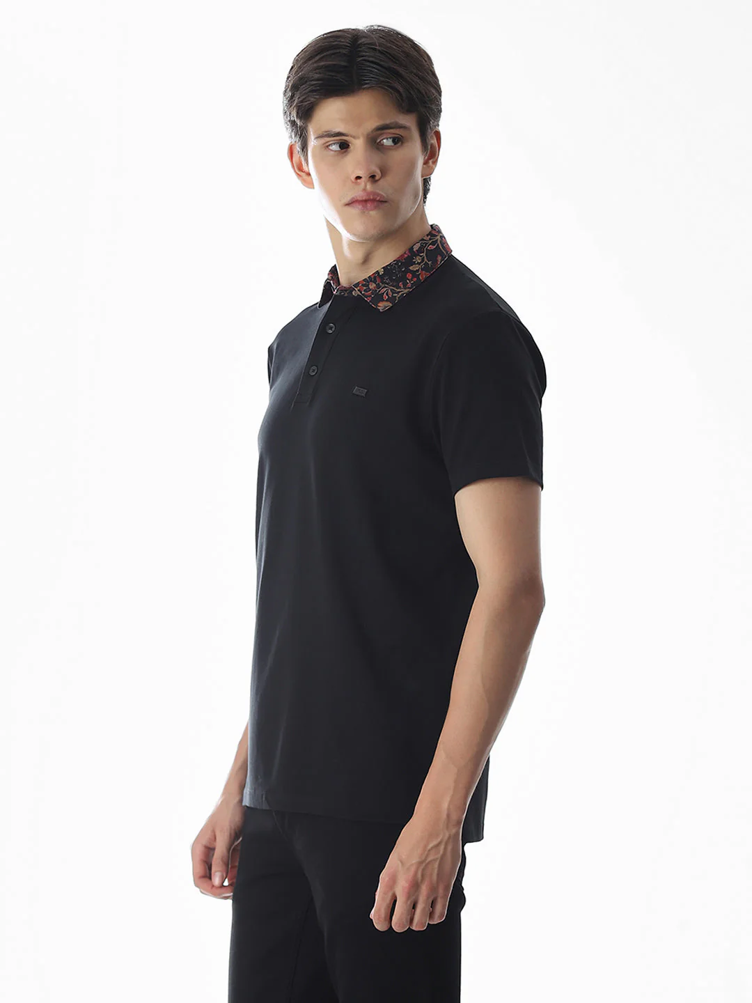 Printed Collar Regular Fit Polo - Black - Image 3