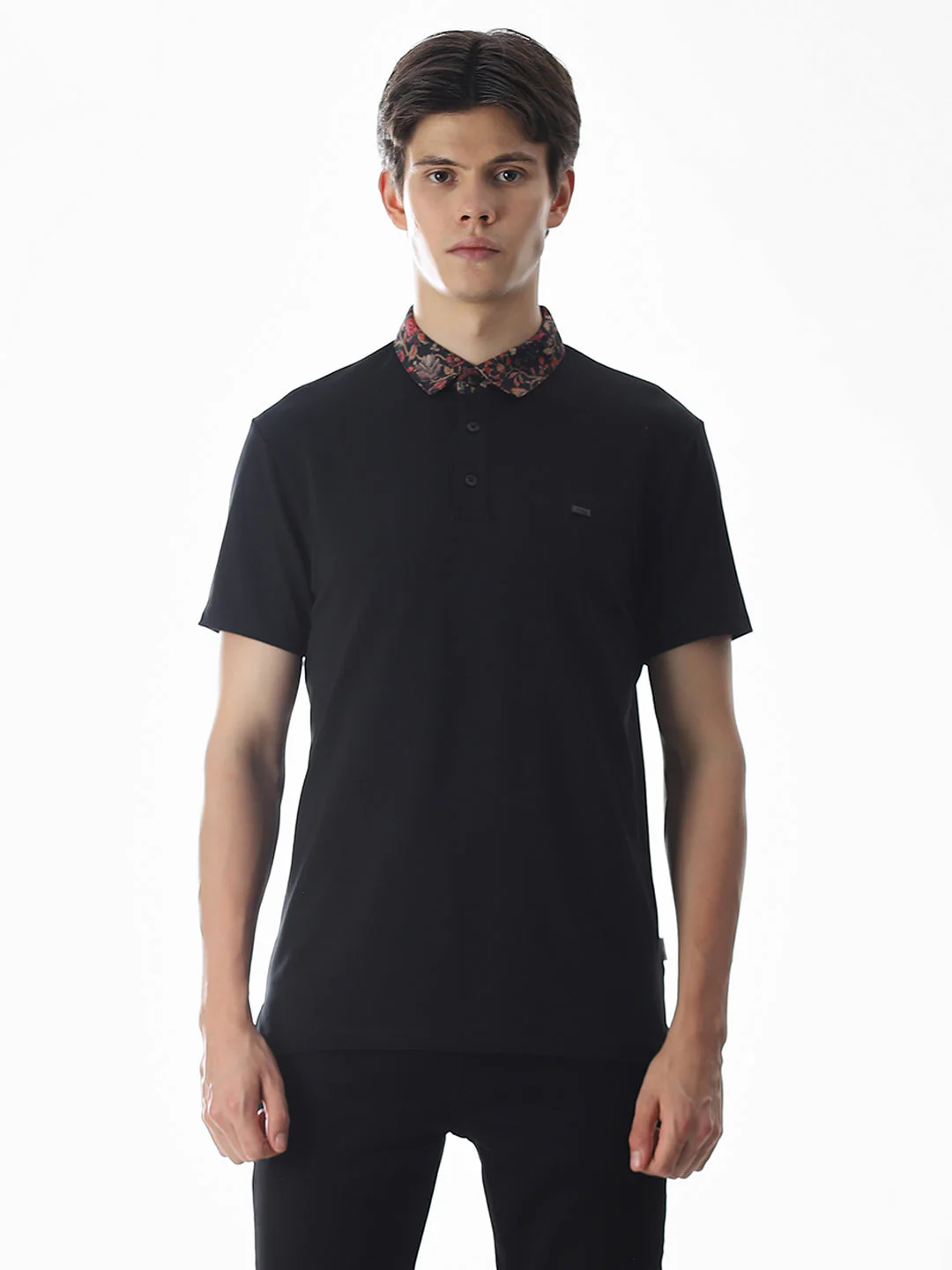 Printed Collar Regular Fit Polo - Black - Image 8