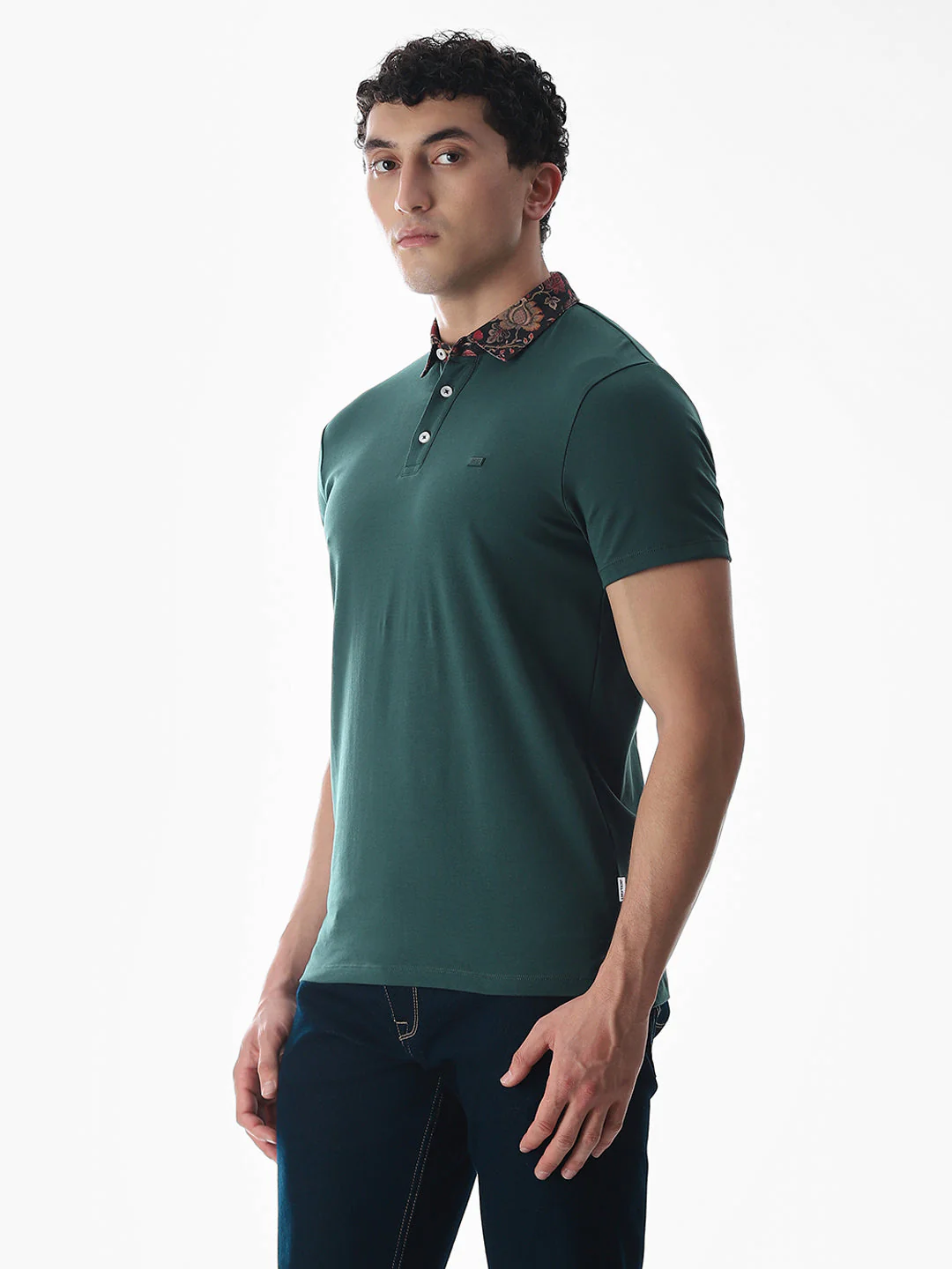 Printed Collar Regular Fit Polo - Green - Image 3