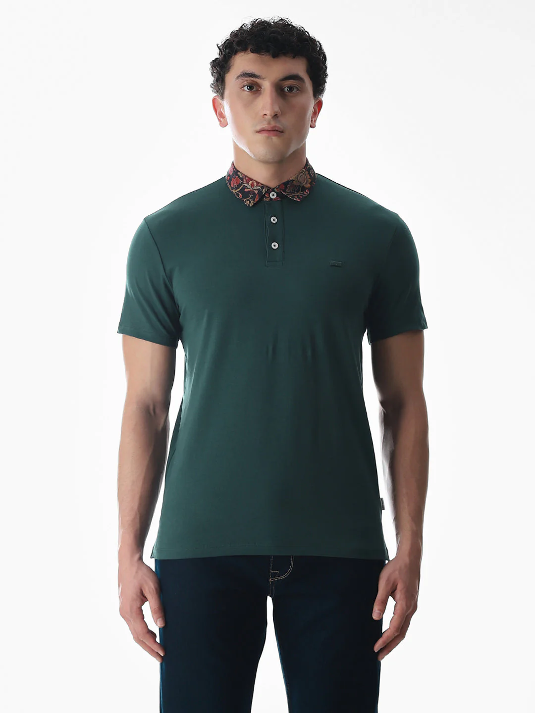 Printed Collar Regular Fit Polo - Green - Image 8