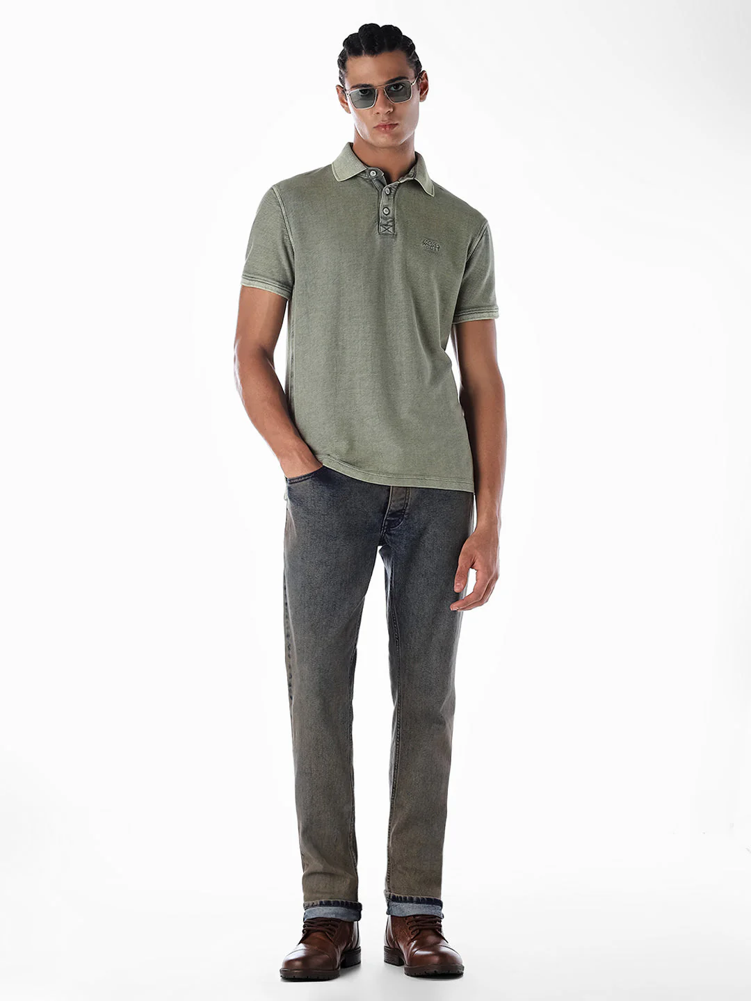 Acid Washed Cotton Polo - Green - Image 6