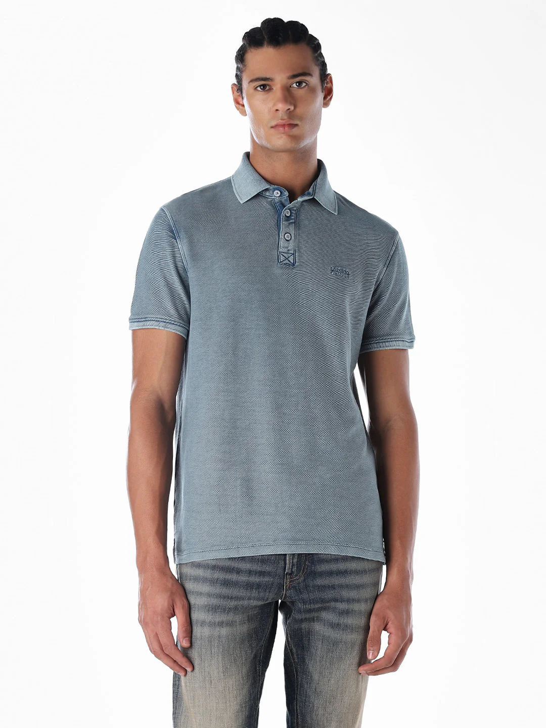 Acid Washed Cotton Polo - Blue - Image 2
