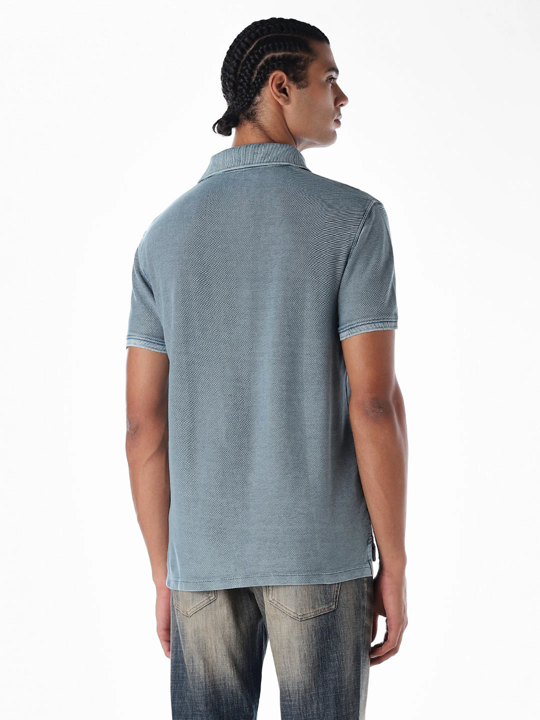Acid Washed Cotton Polo - Blue - Image 4