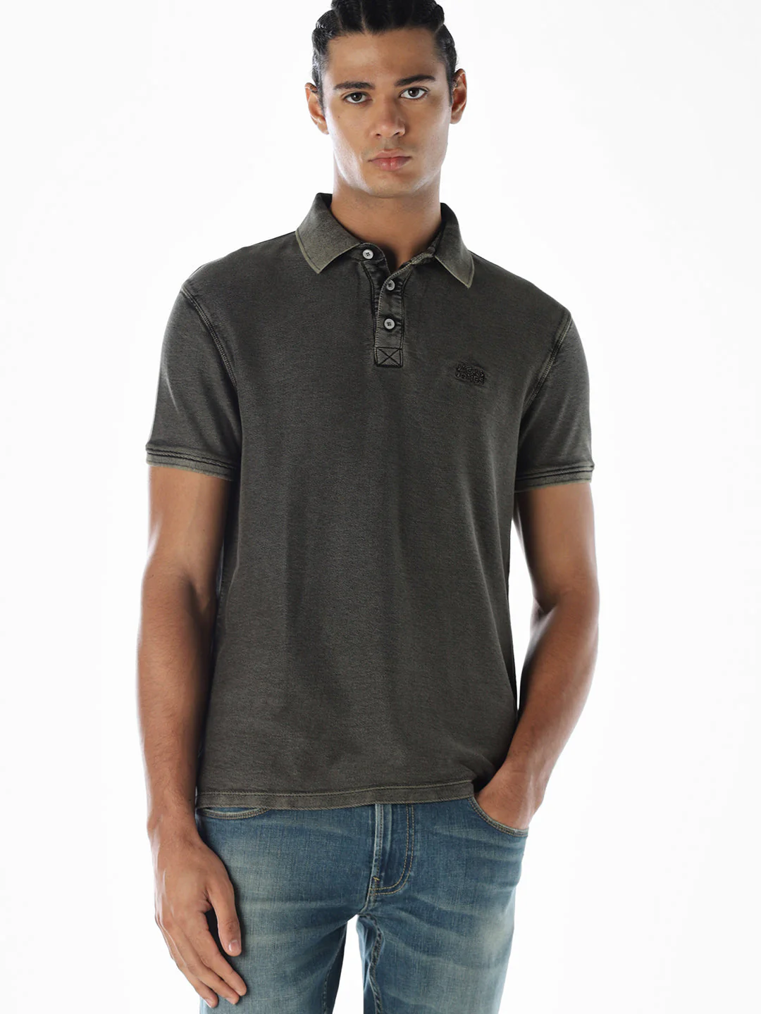 Acid Washed Cotton Polo - Black