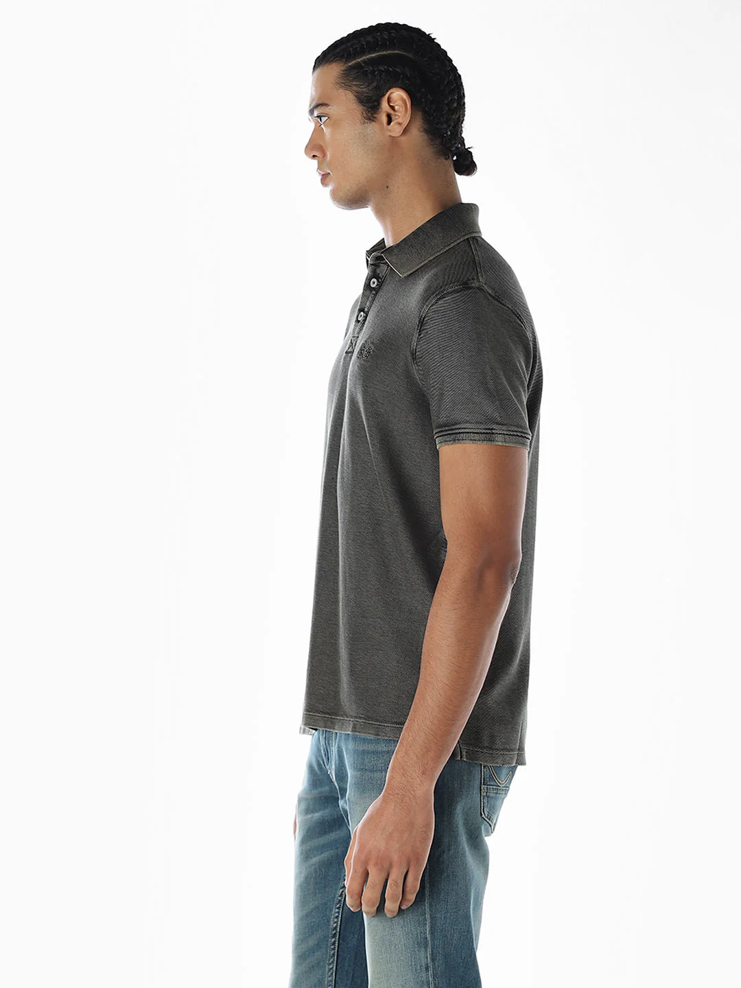 Acid Washed Cotton Polo - Black - Image 3