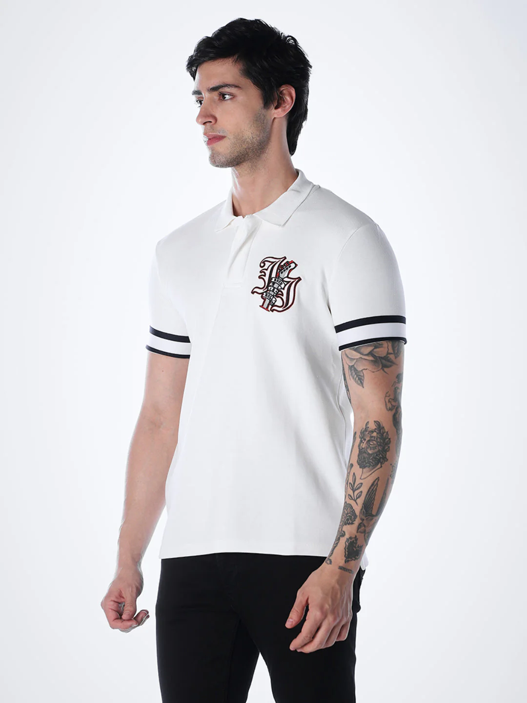 White Printed Polo - Image 3