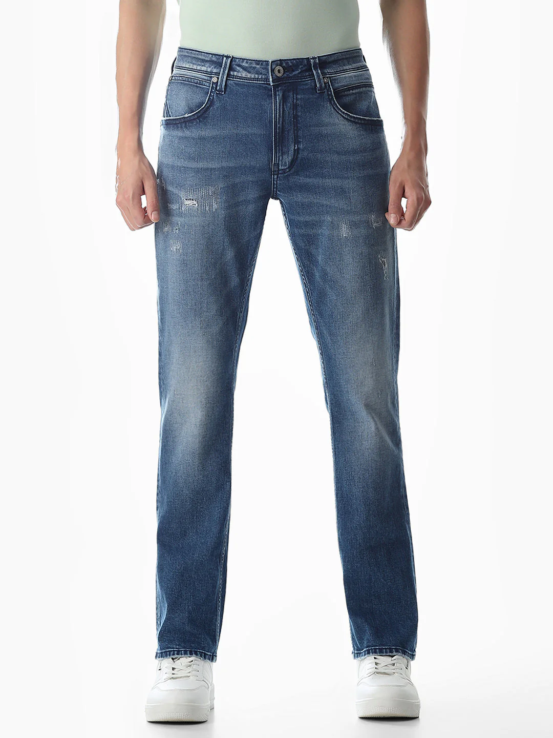 Distressed Clark Regular Fit Jeans - Medium Blue - Image 8