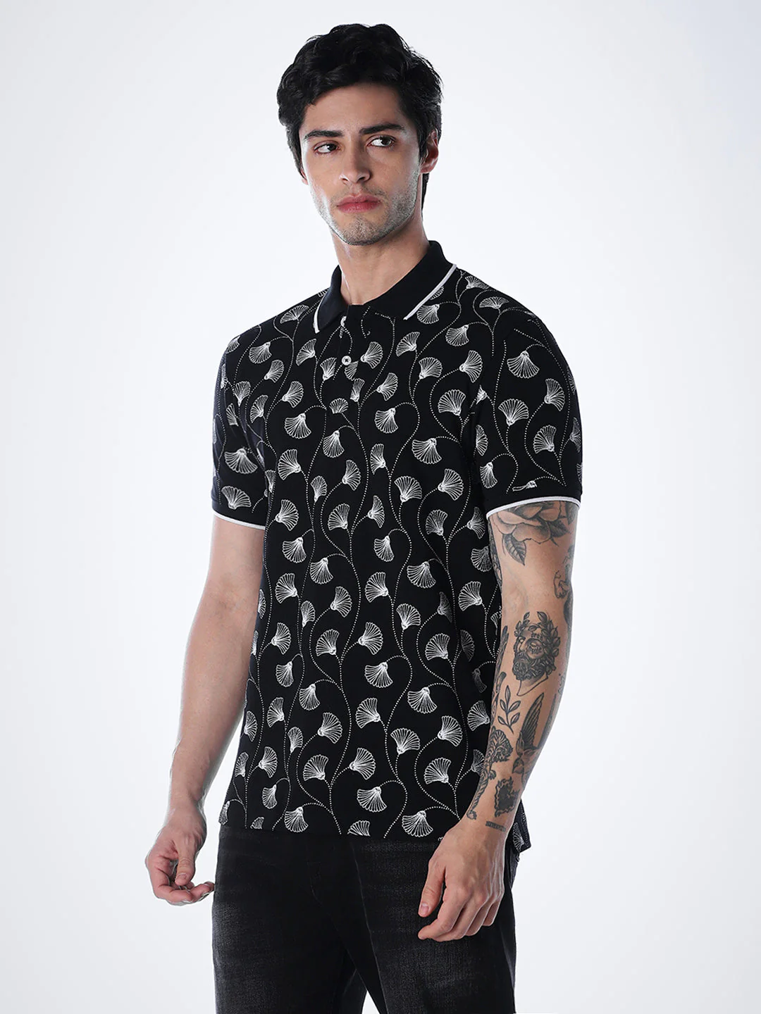 Black Printed Cotton Polo - Image 3