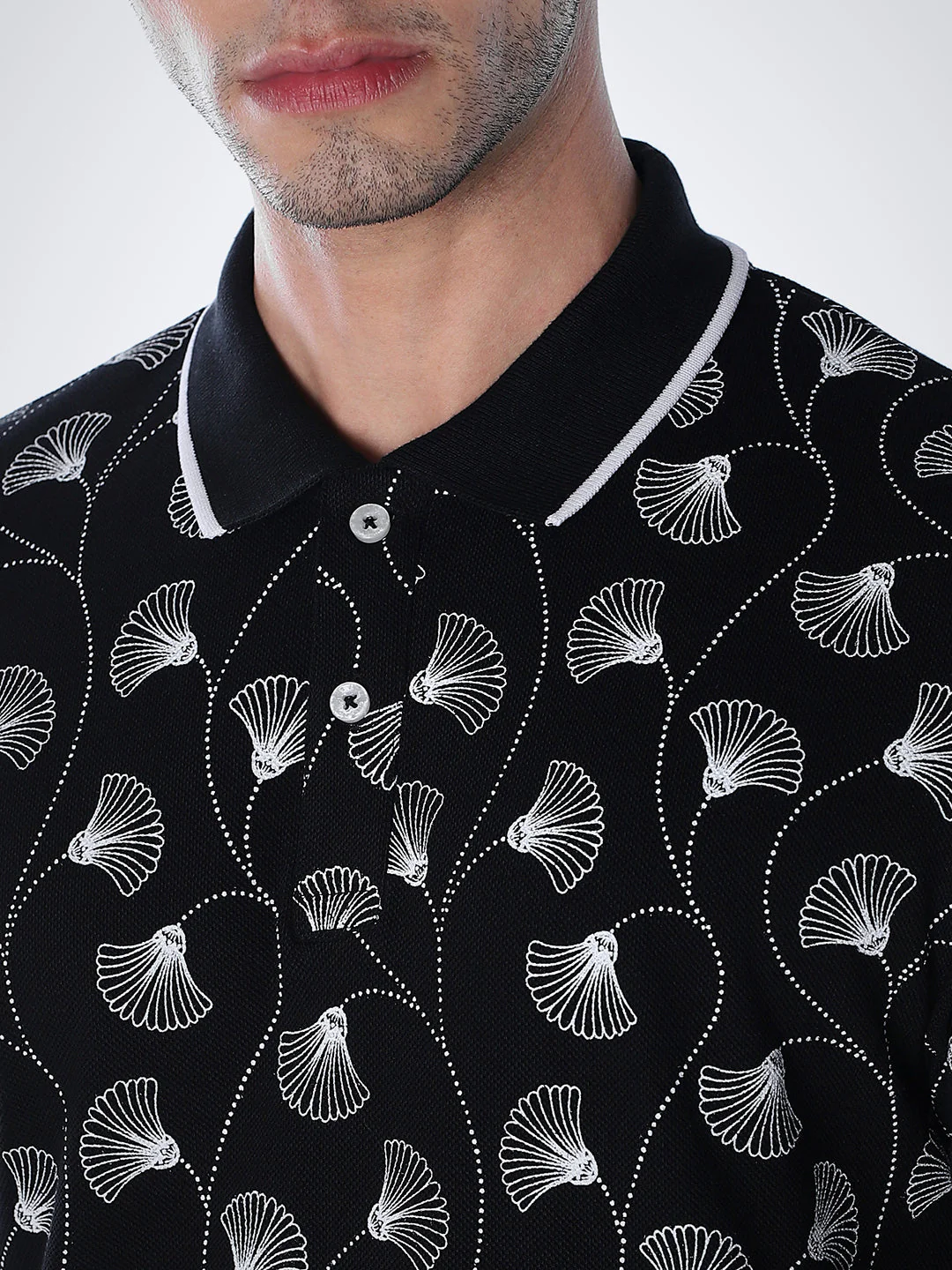 Black Printed Cotton Polo - Image 5