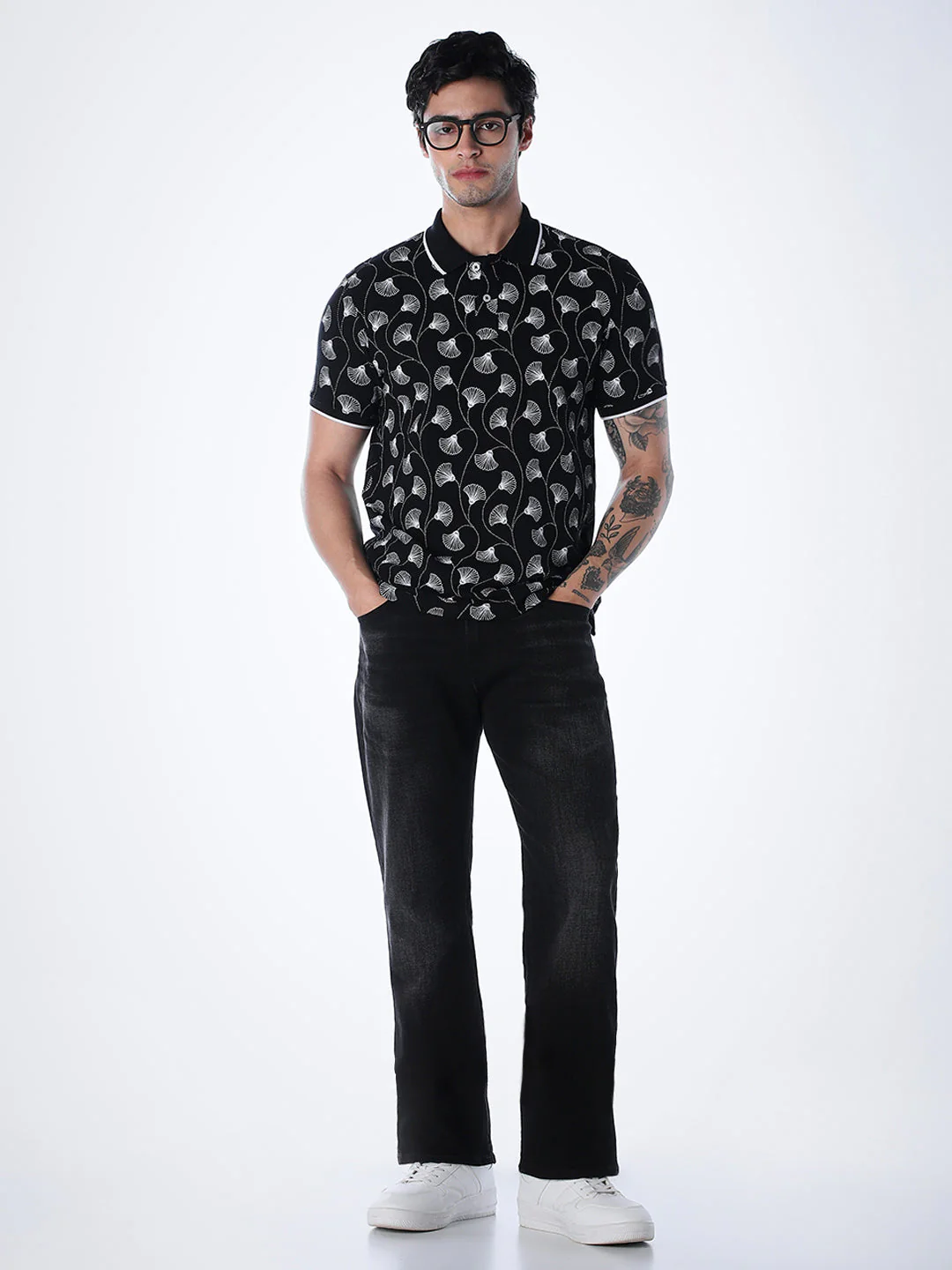 Black Printed Cotton Polo - Image 6