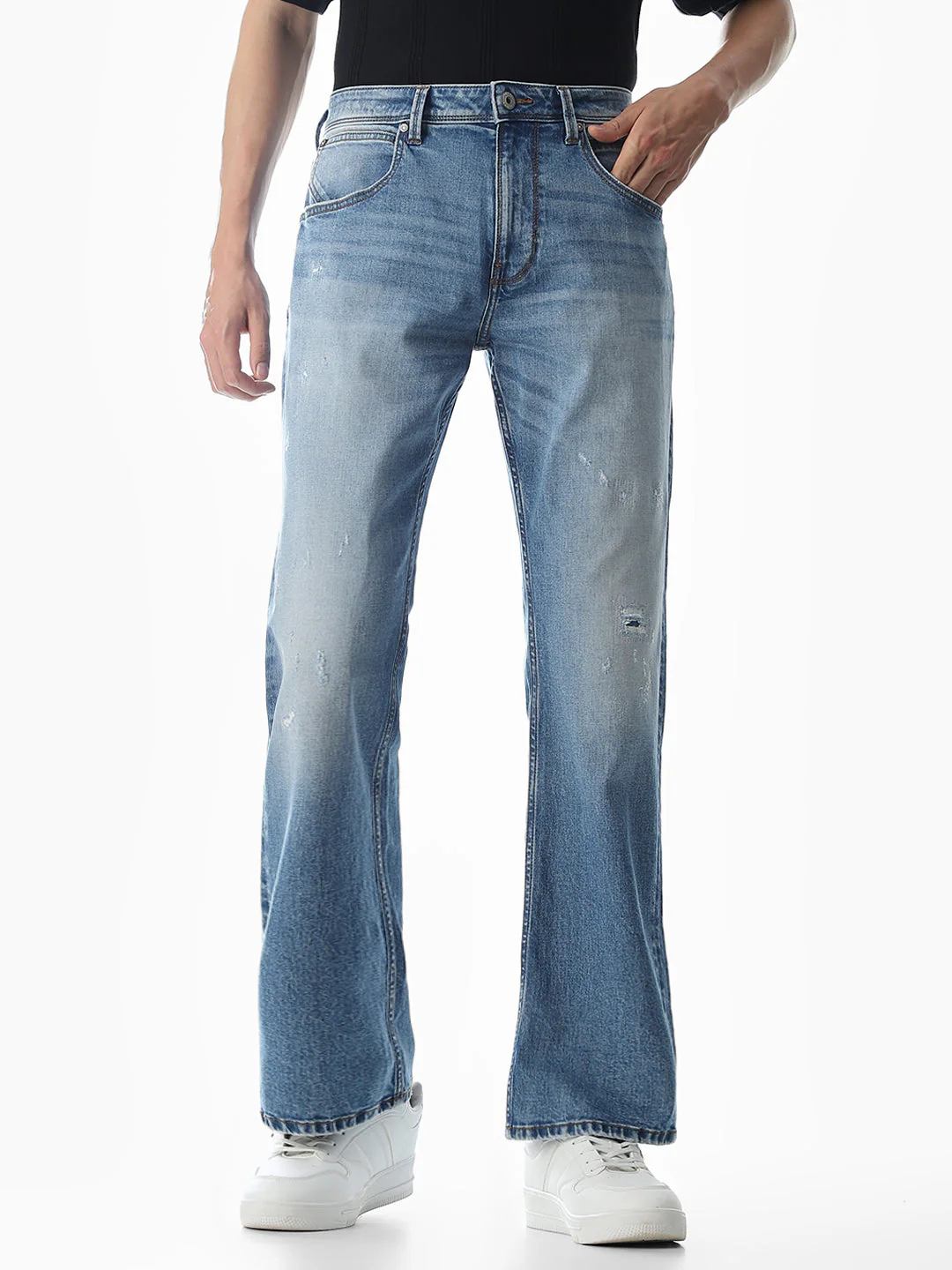 Mildly Distressed Cliff Bootcut Jeans