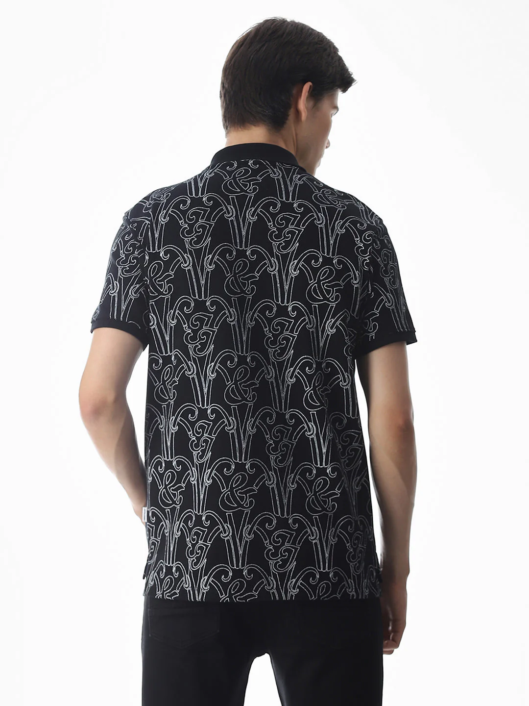 Printed Cotton Polo - Black - Image 4