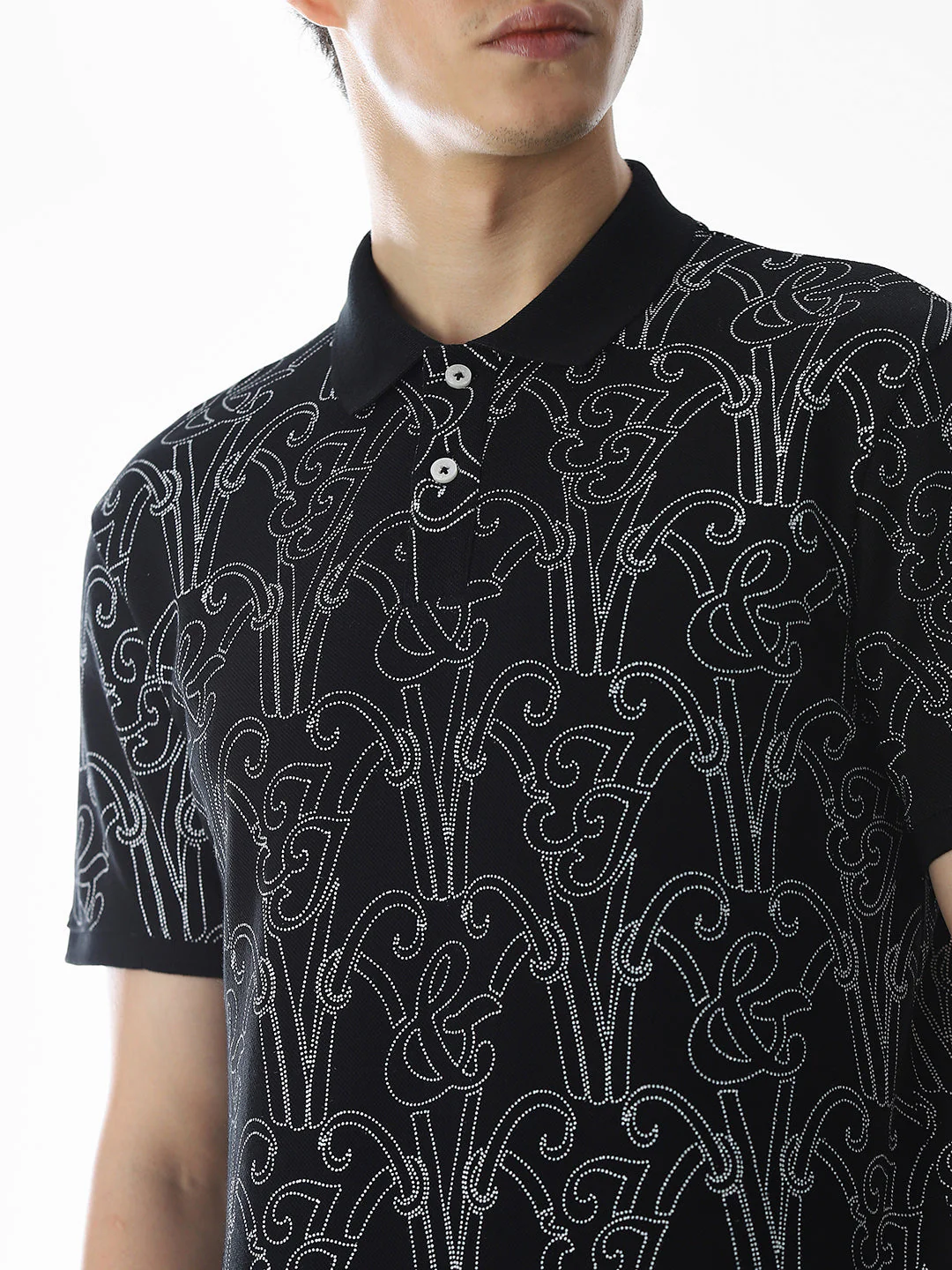 Printed Cotton Polo - Black - Image 5