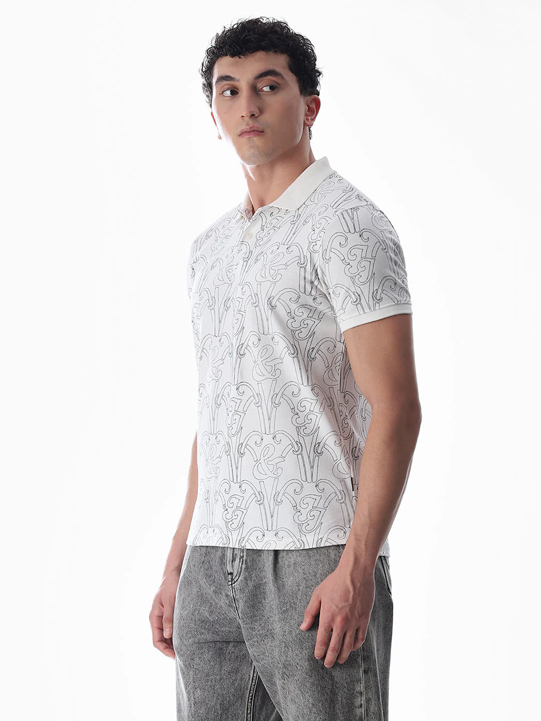 Printed Cotton Polo - White - Image 3