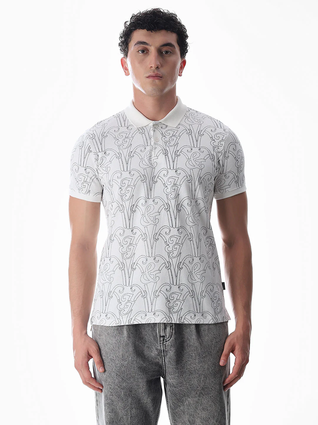 Printed Cotton Polo - White - Image 8